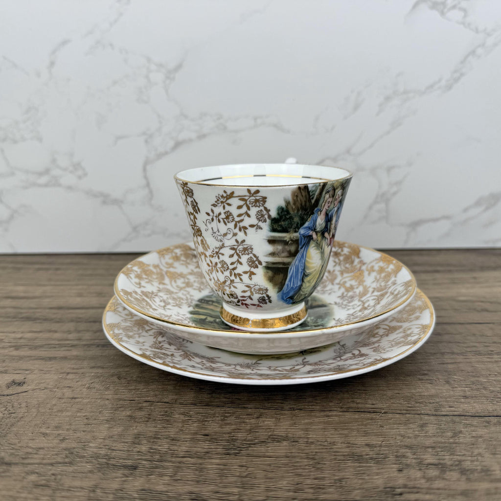 Vintage Aynsley Bone China Trio, Regency Couple, 22 ct Gold Tea Cup