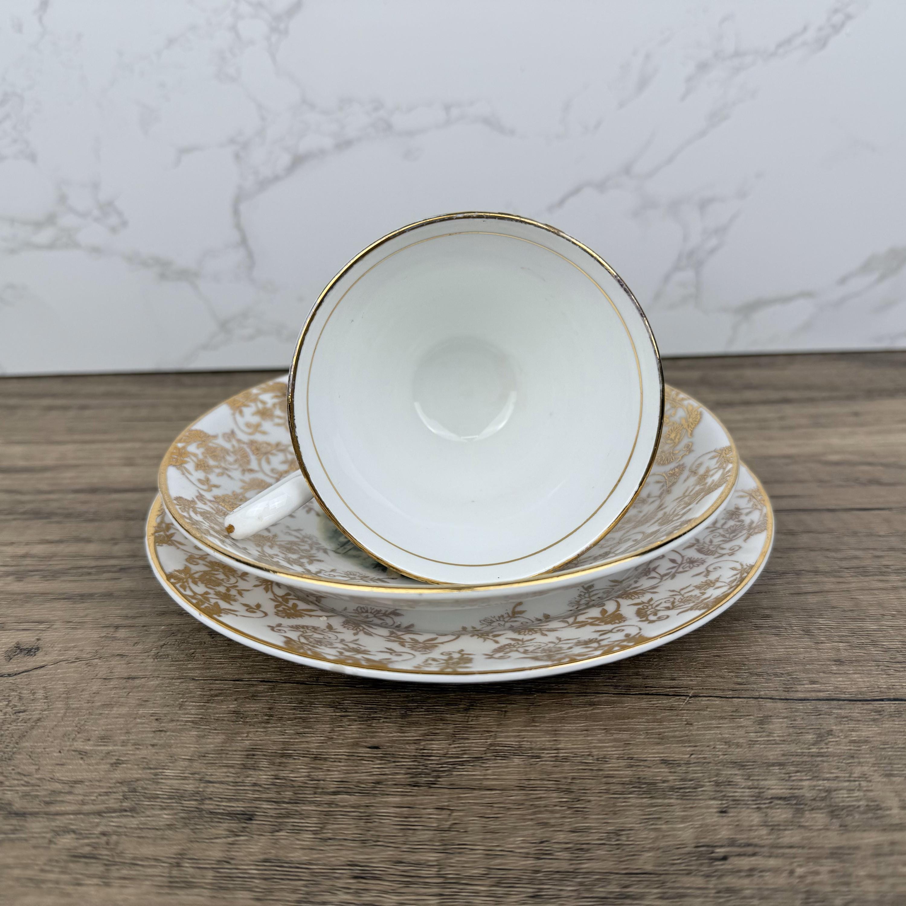 Vintage Aynsley Bone China Trio, Regency Couple, 22 ct Gold Tea Cup