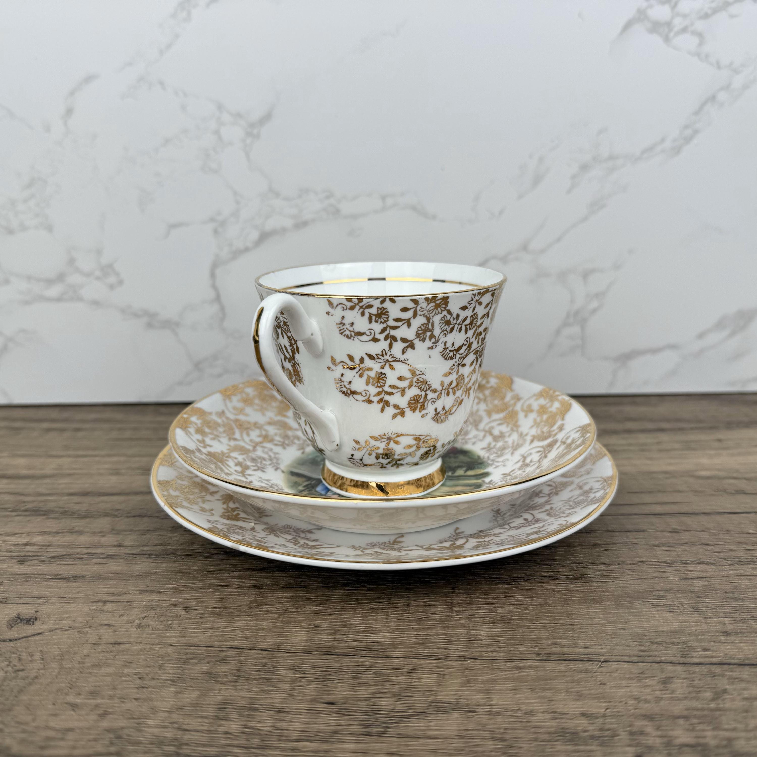 Vintage Aynsley Bone China Trio, Regency Couple, 22 ct Gold Tea Cup