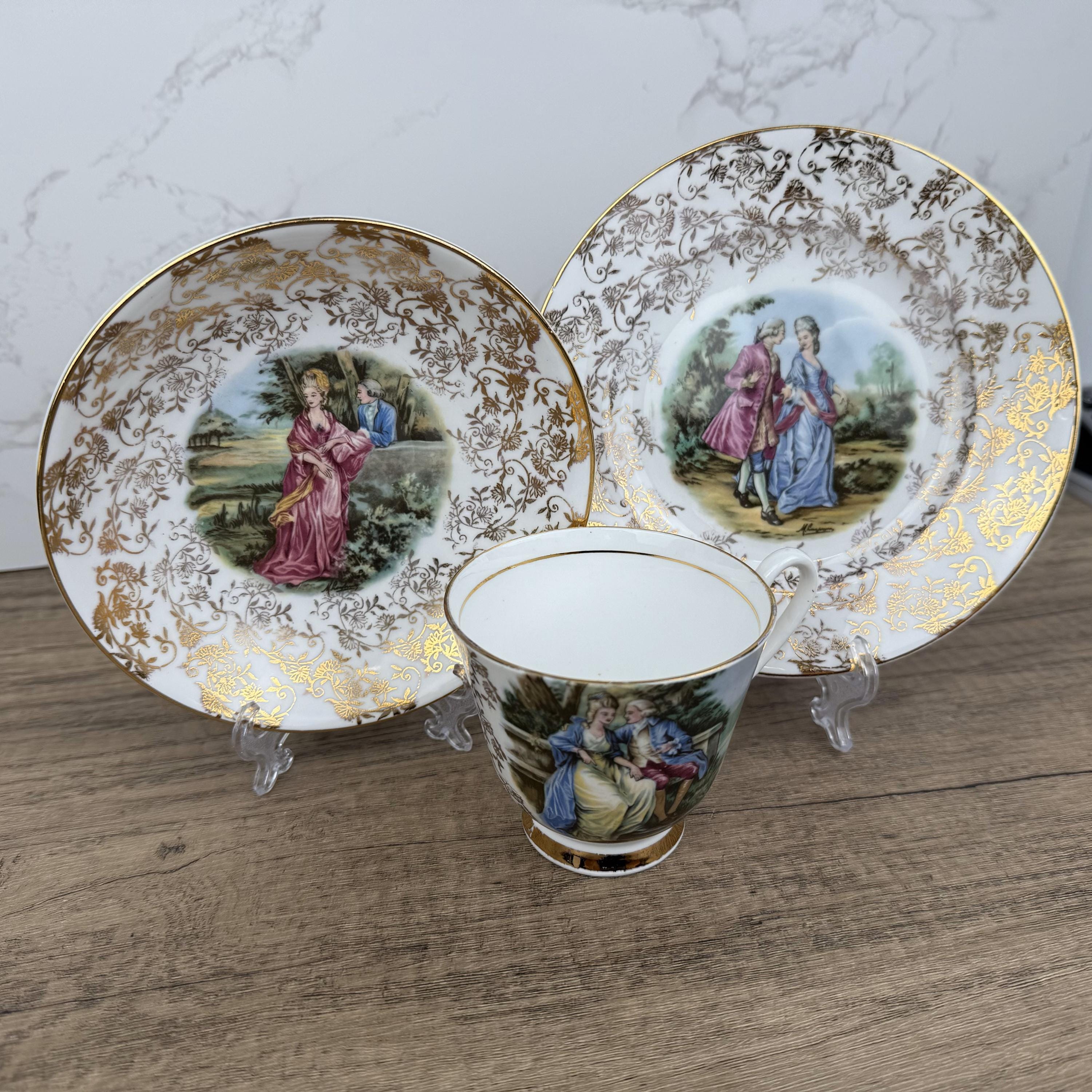 Vintage Aynsley Bone China Trio, Regency Couple, 22 ct Gold Tea Cup