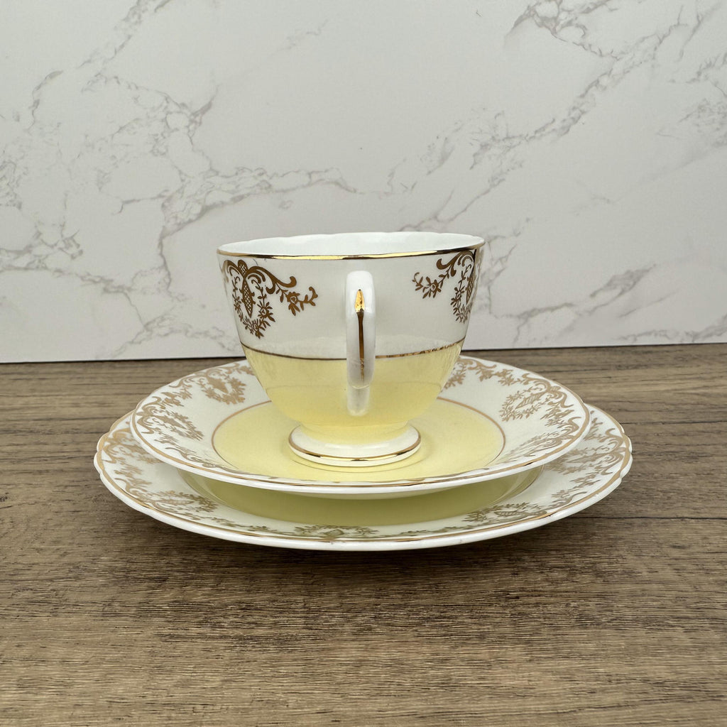 Vintage Cream & Gold Bone China Tea Cup Trio, Housewarming Gift
