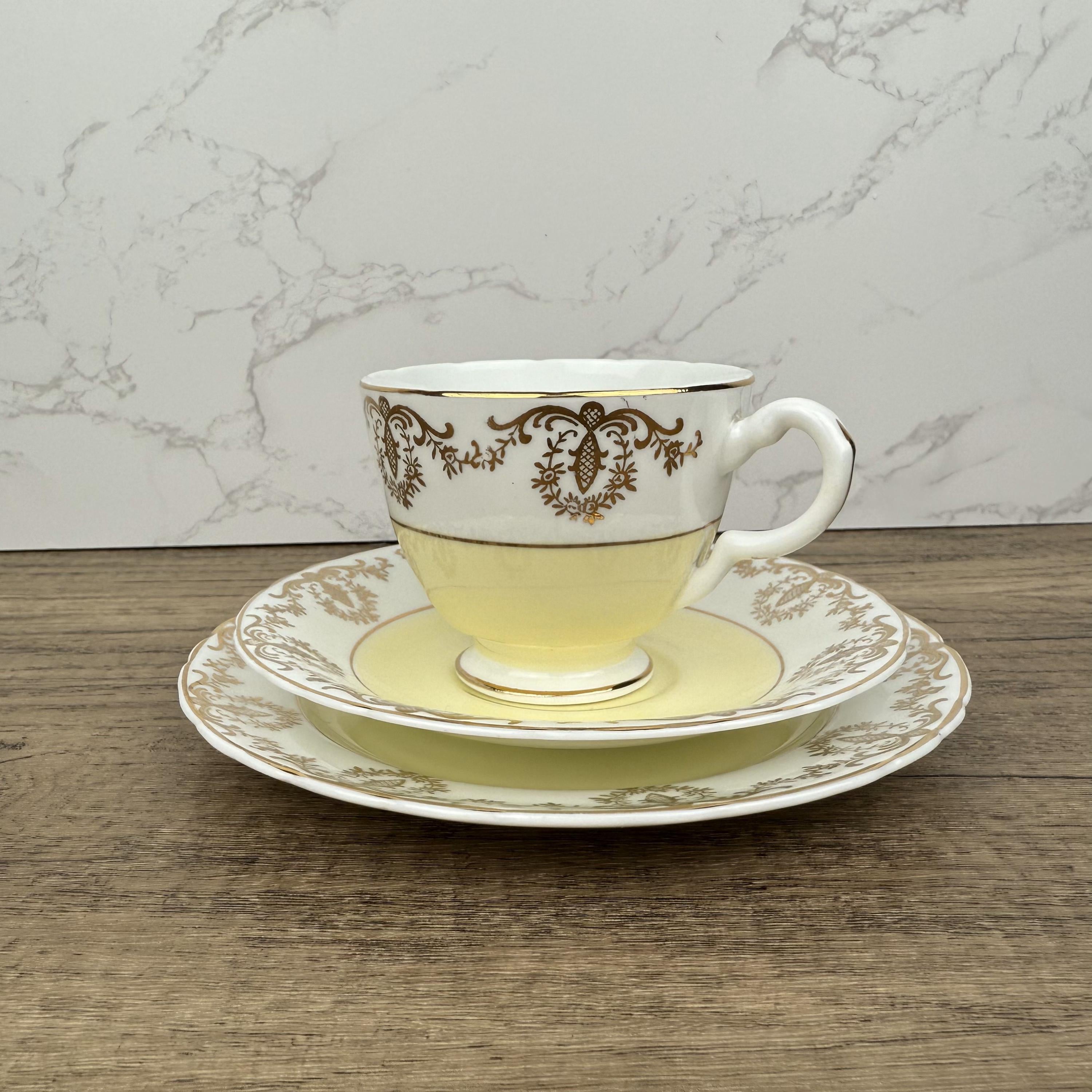 Vintage Cream & Gold Bone China Tea Cup Trio, Housewarming Gift