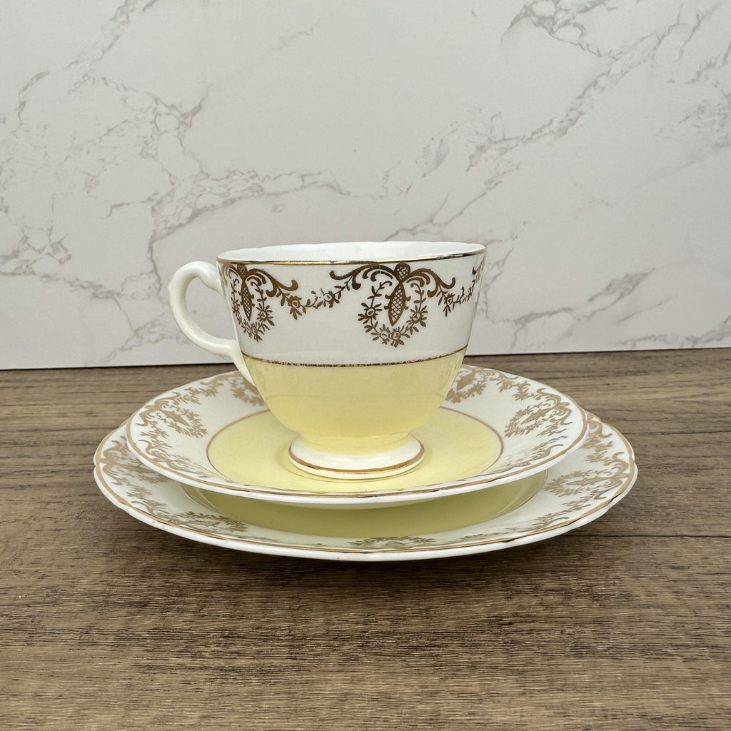 Vintage Cream & Gold Bone China Tea Cup Trio, Housewarming Gift