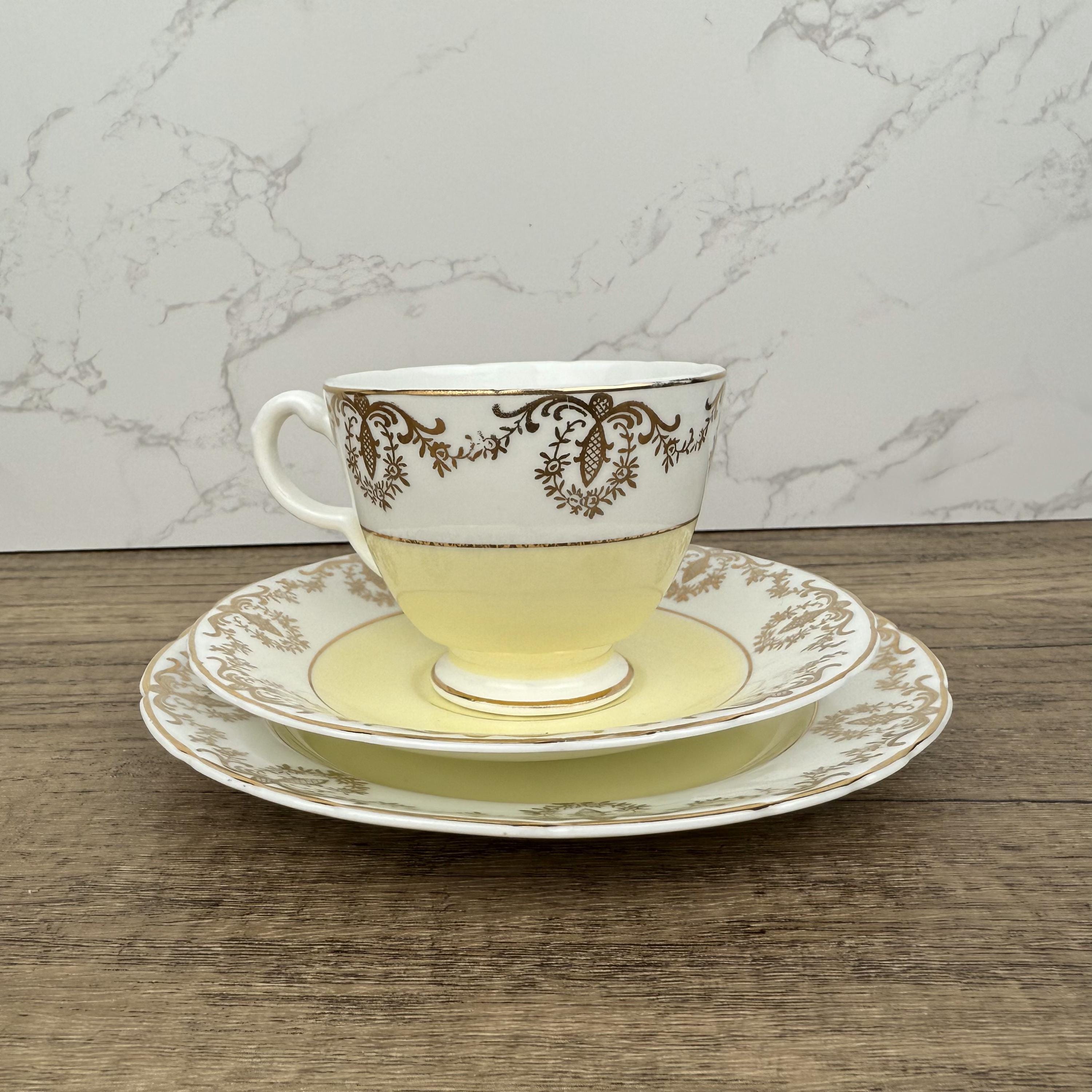 Vintage Cream & Gold Bone China Tea Cup Trio, Housewarming Gift