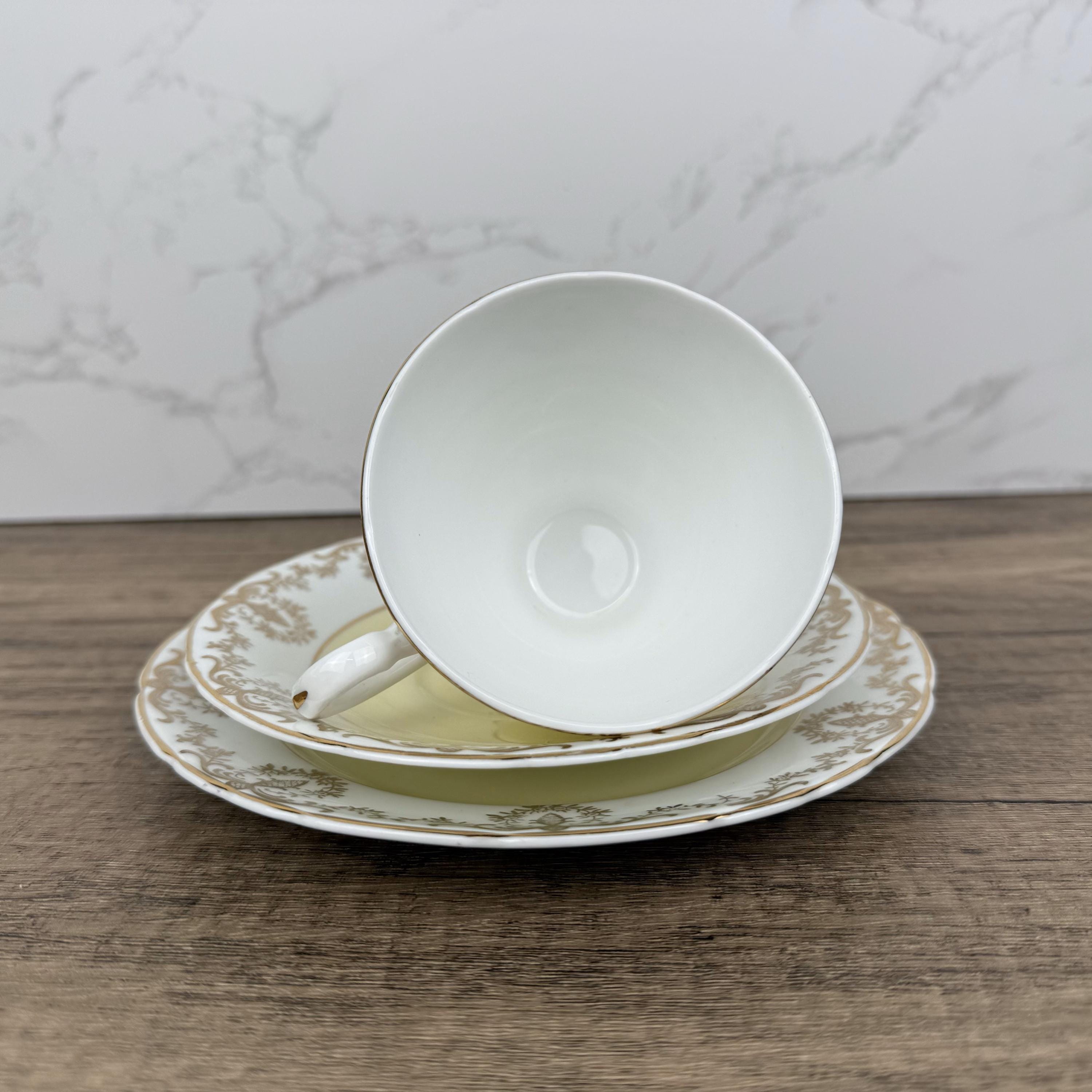 Vintage Cream & Gold Bone China Tea Cup Trio, Housewarming Gift