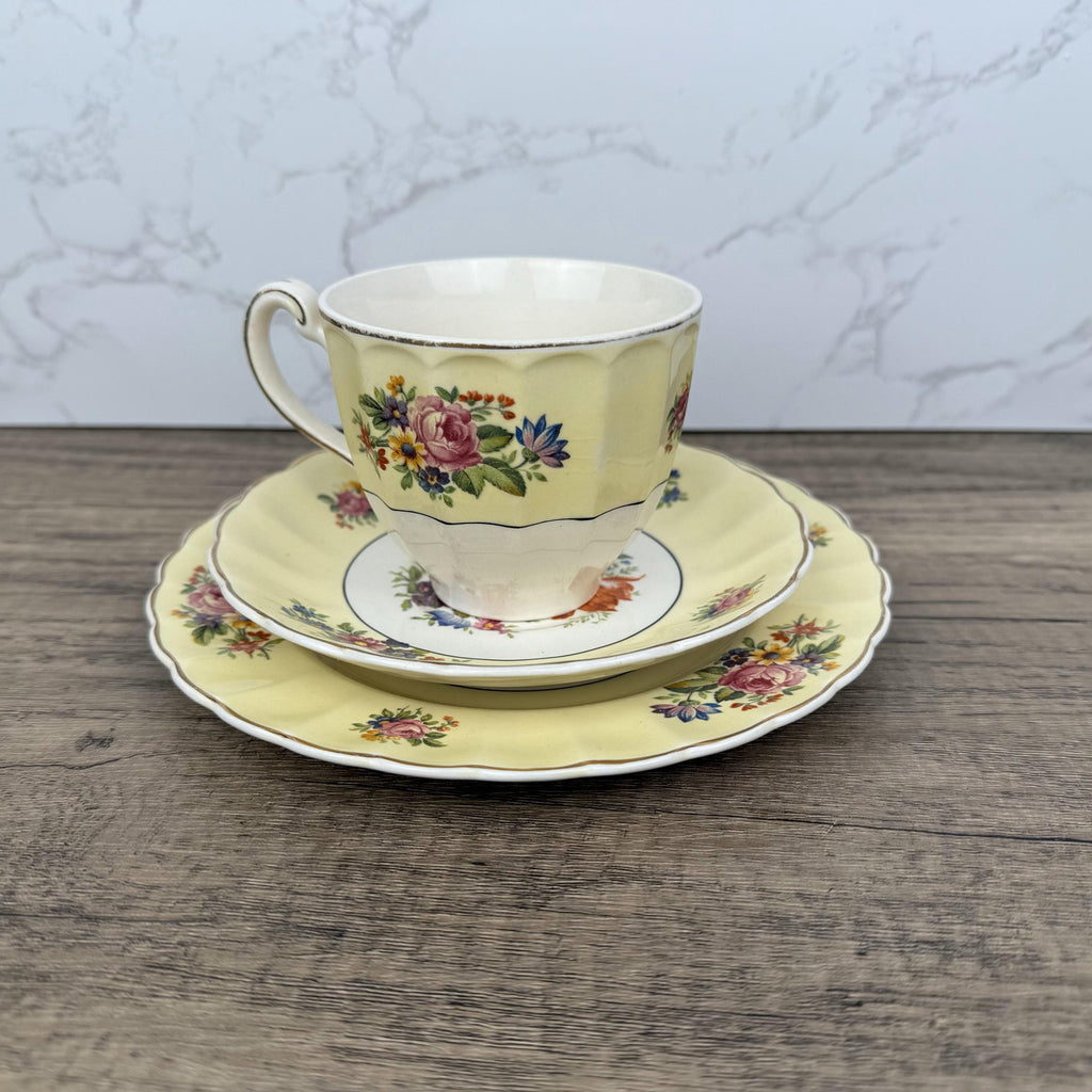 Vintage Edinburgh Castle Porcelain Tea Cup Trio, Floral Tea Set