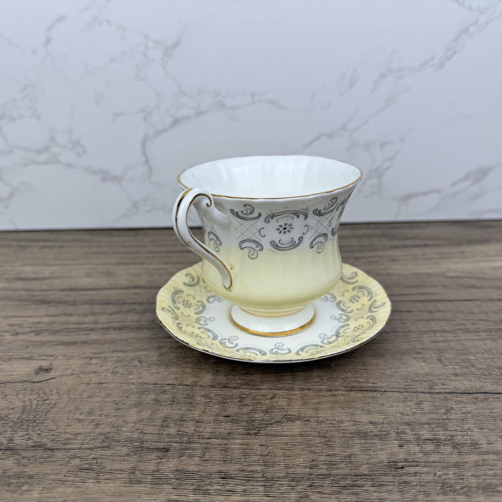 Vintage Paragon Fine Bone China Teacup and Saucer, Floral Yellow Decor