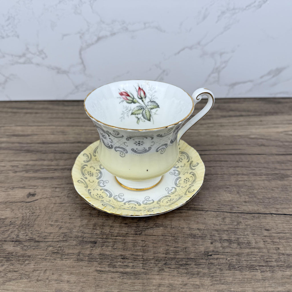 Vintage Paragon Fine Bone China Teacup and Saucer, Floral Yellow Decor