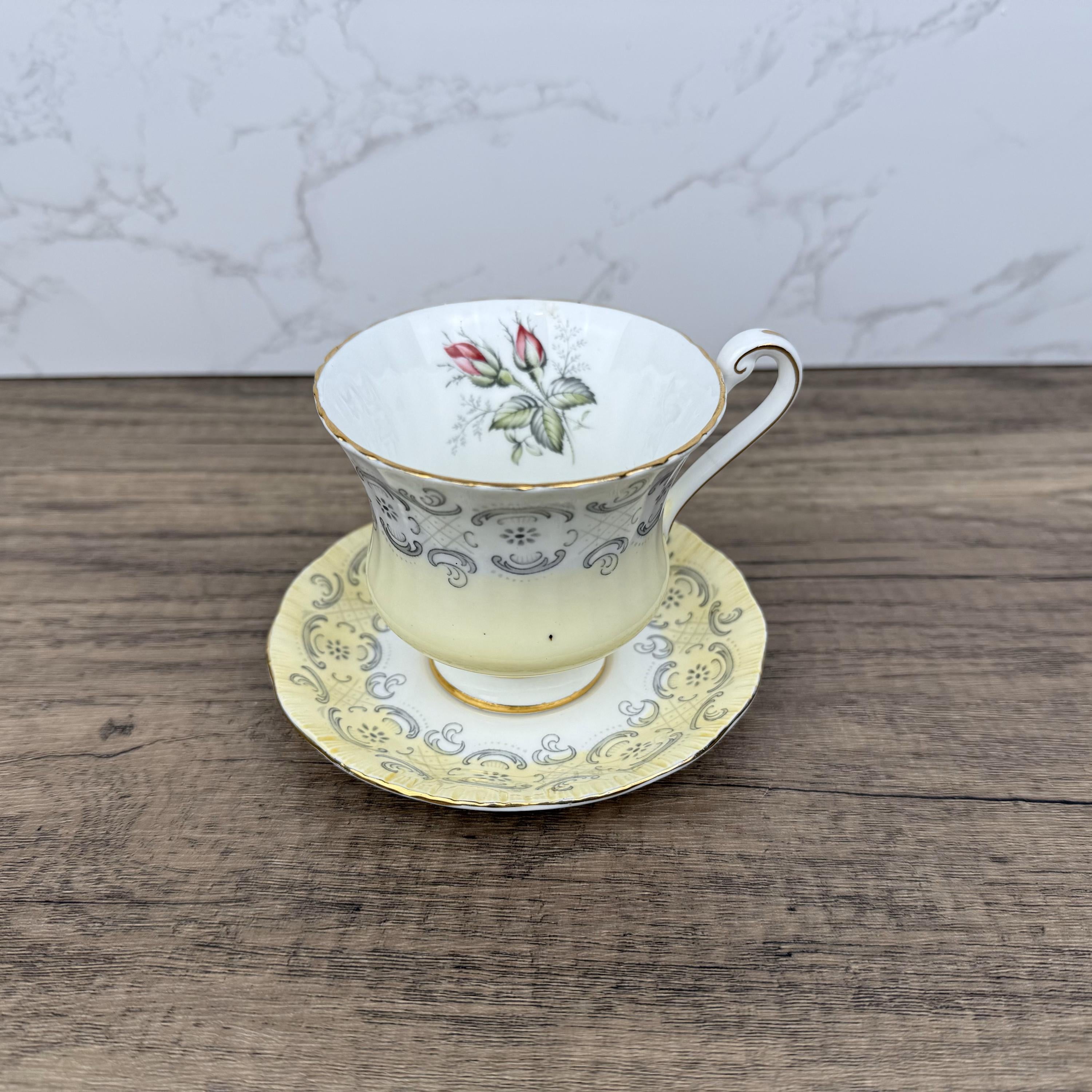 Vintage Paragon Fine Bone China Teacup and Saucer, Floral Yellow Decor