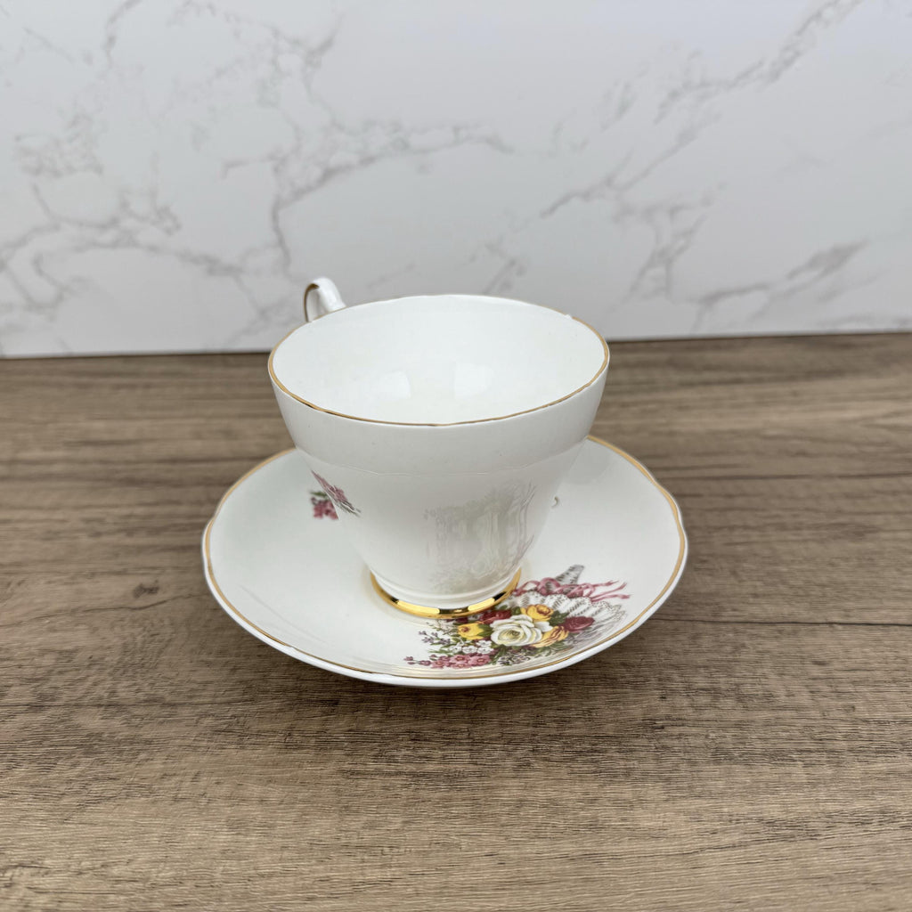 Vintage Argyle Bone China Tea Cup and Saucer, "Mum" Floral Design