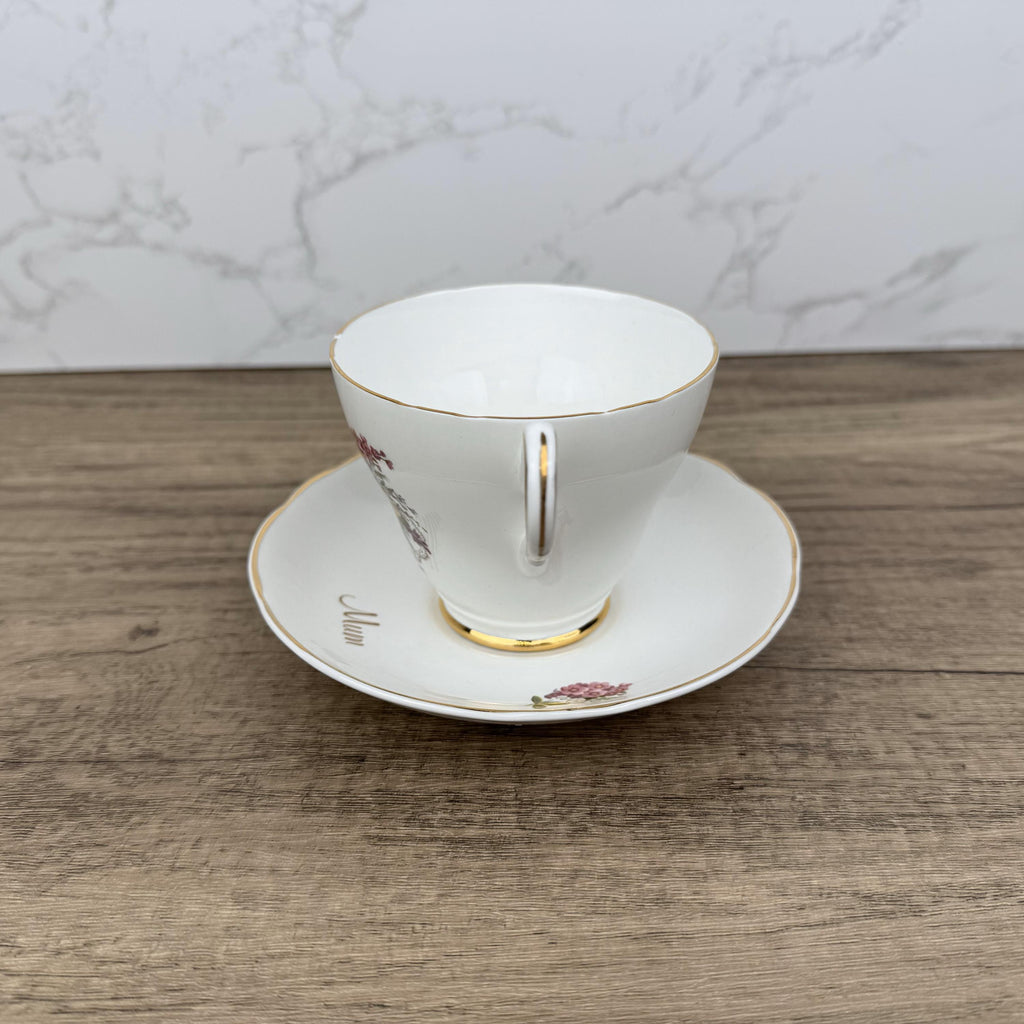 Vintage Argyle Bone China Tea Cup and Saucer, "Mum" Floral Design