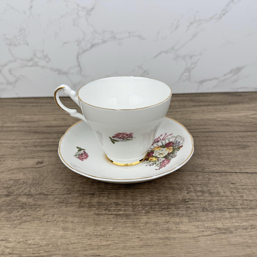 Vintage Argyle Bone China Tea Cup and Saucer, "Mum" Floral Design
