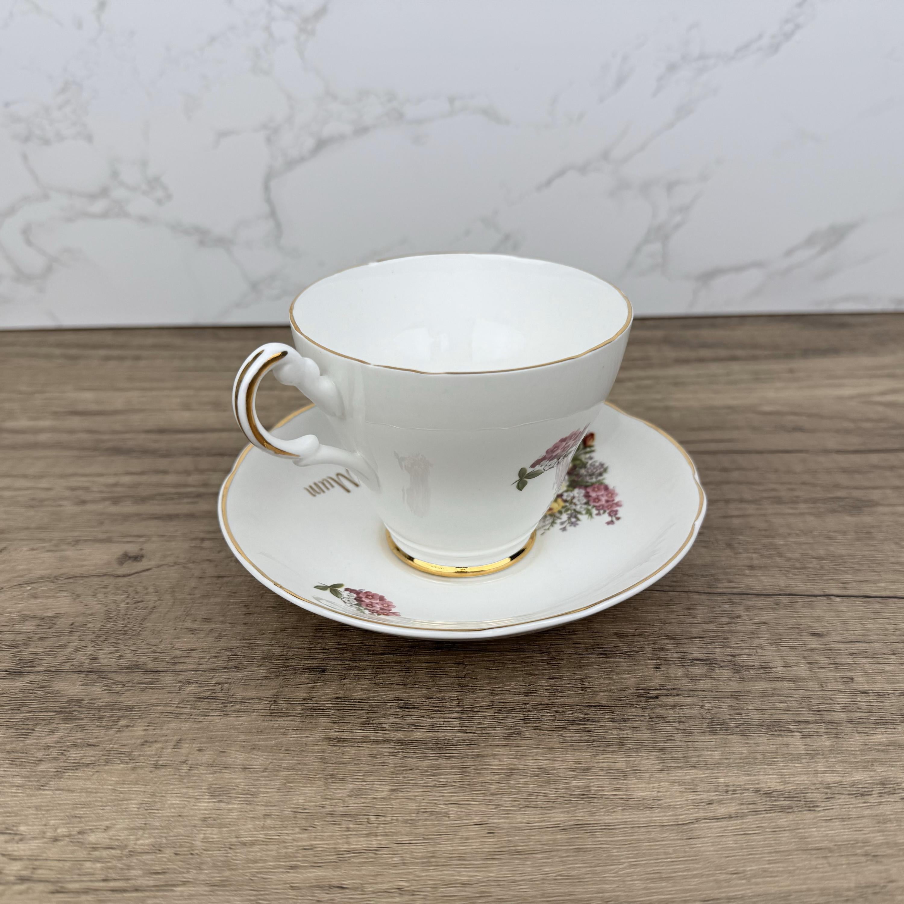 Vintage Argyle Bone China Tea Cup and Saucer, "Mum" Floral Design