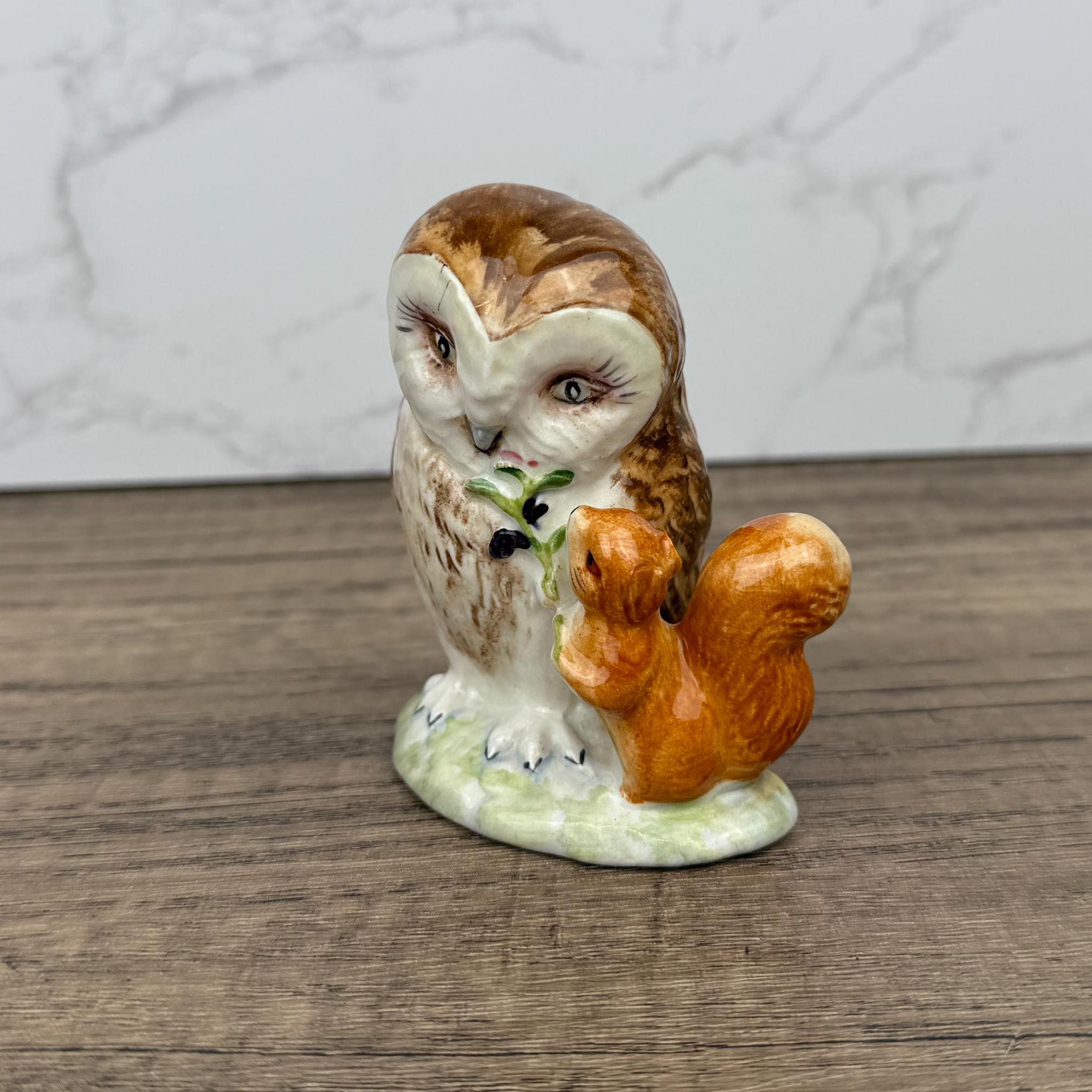 Antique BESWICK Beatrix Potters Porcelain Fairy Tale Figurine, Old Mr Brown, Owl and Squirrel Ceramic Kids Gift Ideas, Housewarming Decor