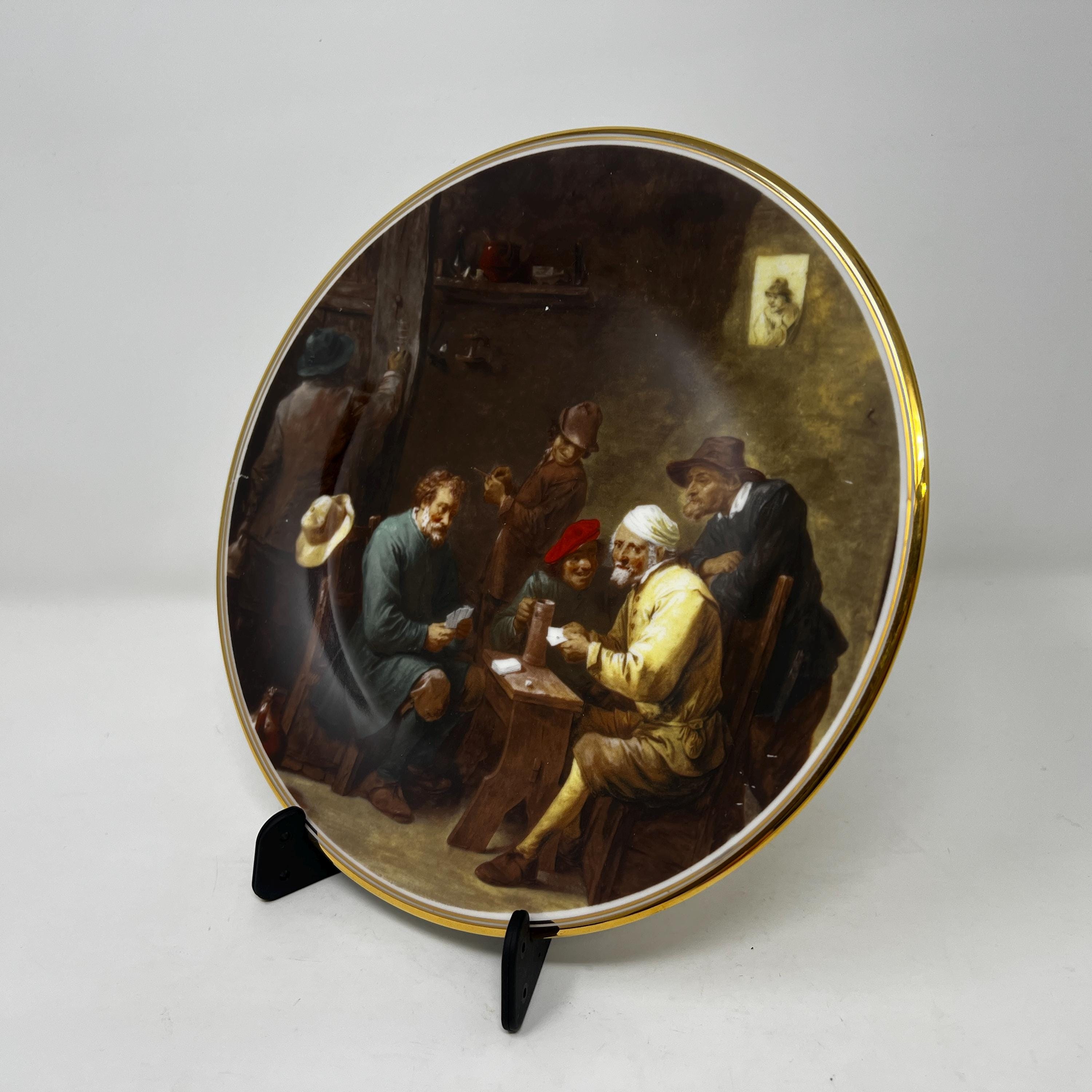 Vintage Bone China Decorative Plate, David Teniers Painting, Card Players