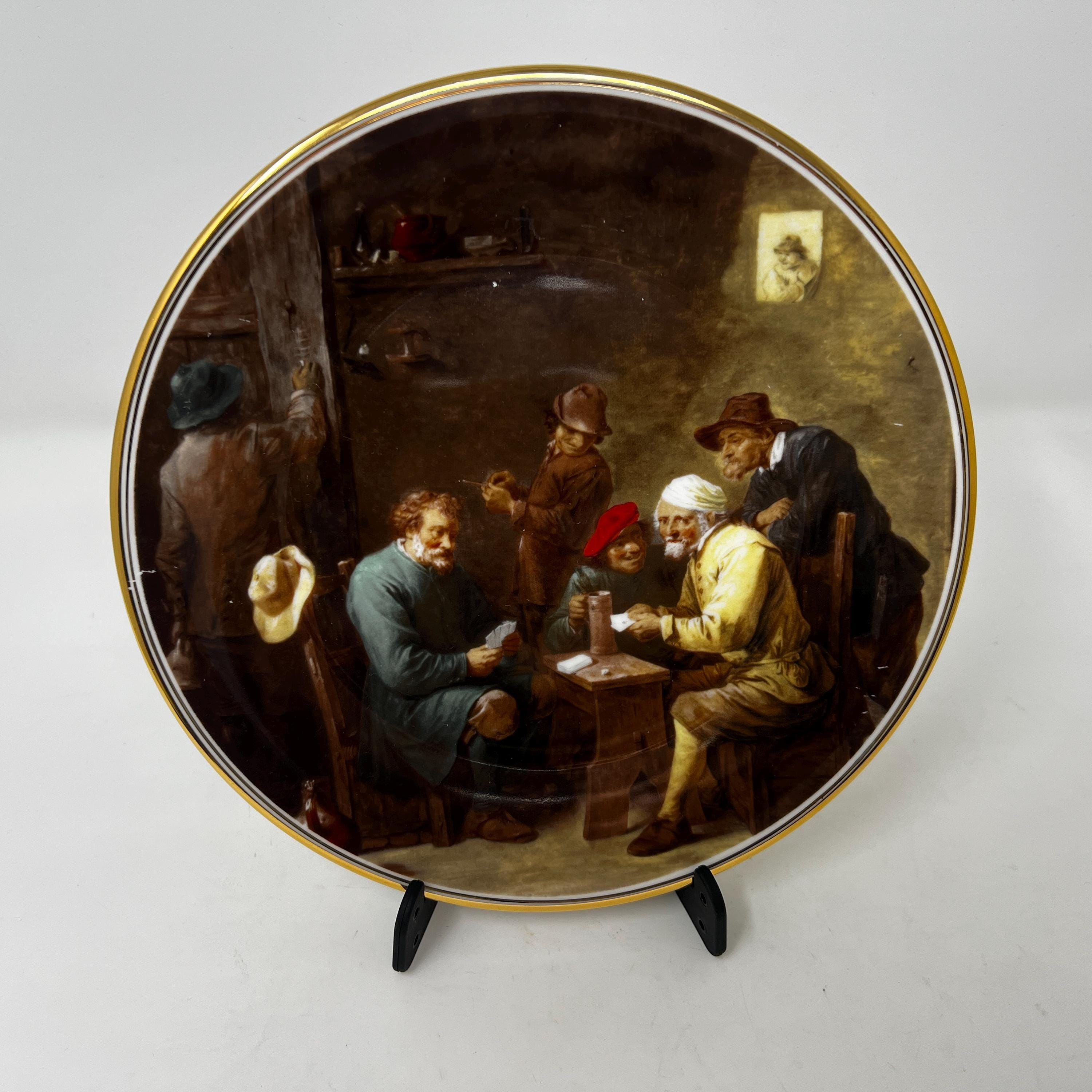 Vintage Bone China Decorative Plate, David Teniers Painting, Card Players