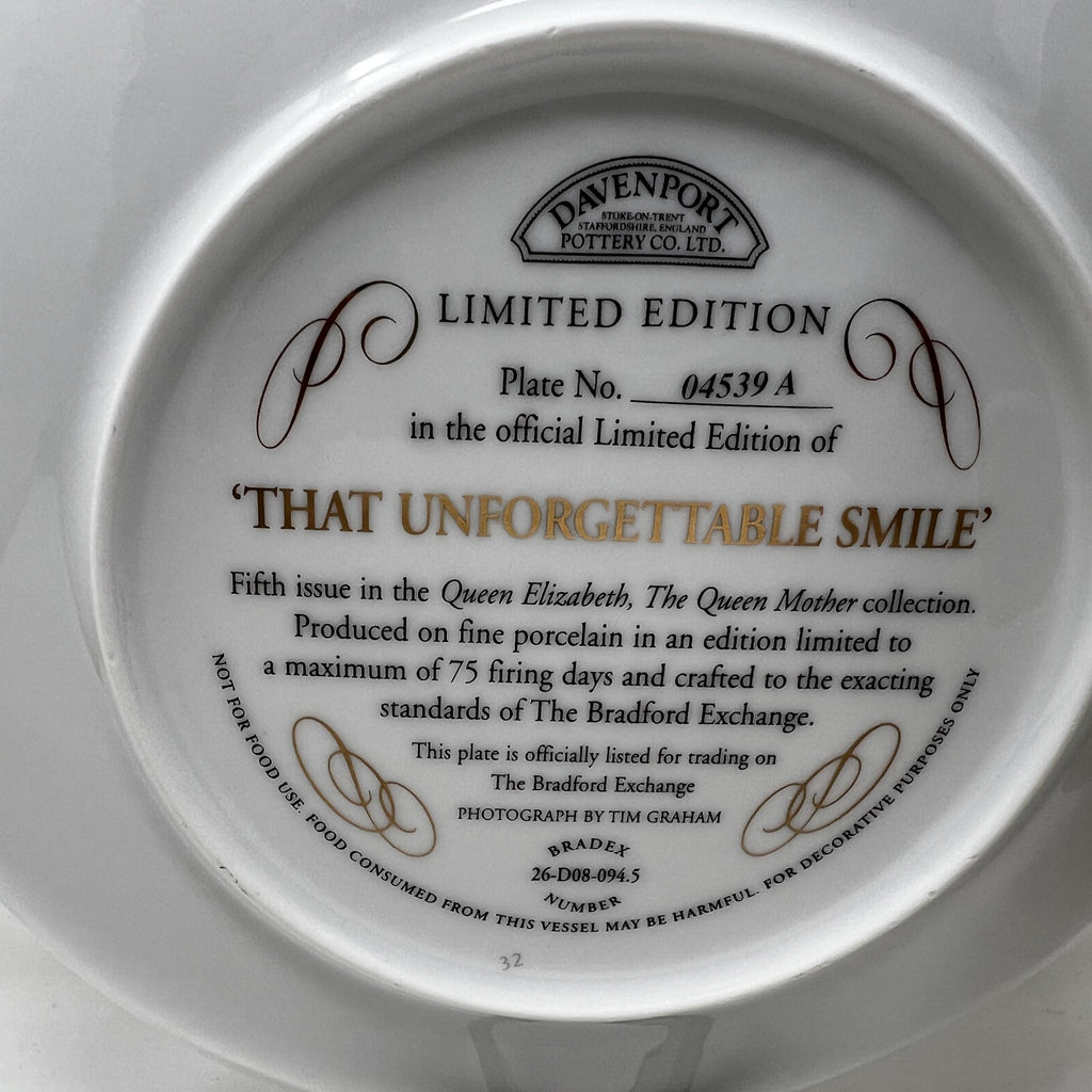 Queen Mother Collectible Plate, Davenport Pottery, Limited Edition Royal Family