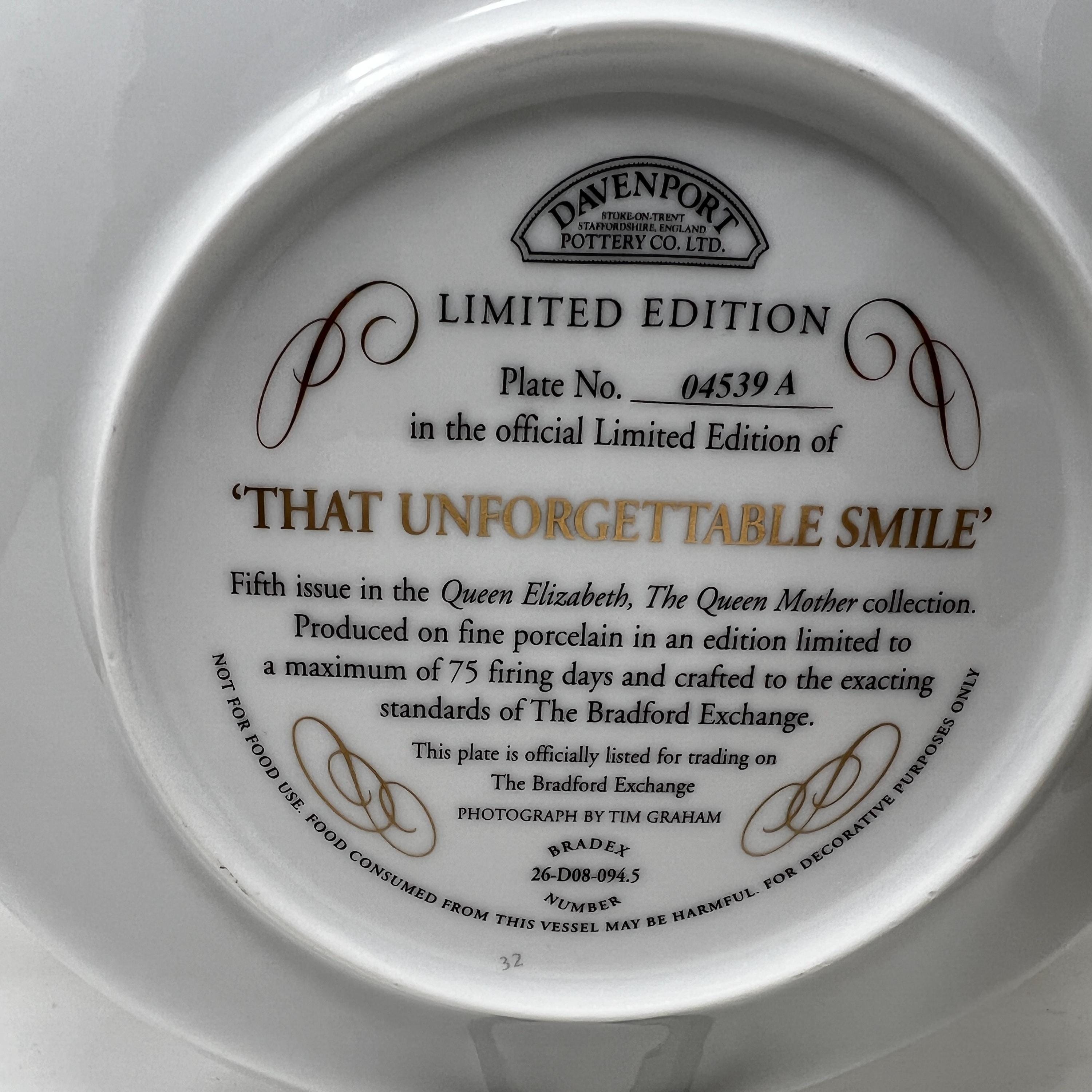 Queen Mother Collectible Plate, Davenport Pottery, Limited Edition Royal Family