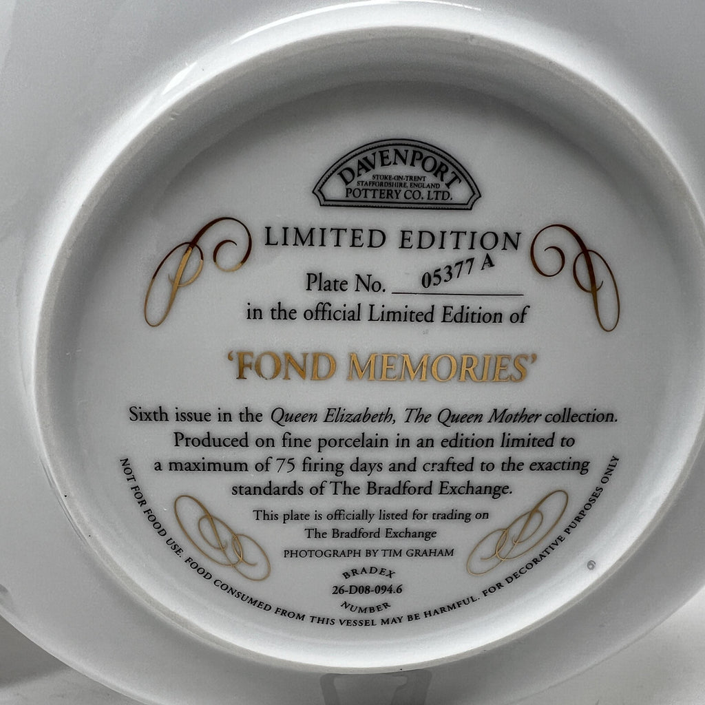 Queen Mother Collectible Plate, Davenport Pottery, Limited Edition Royal Family