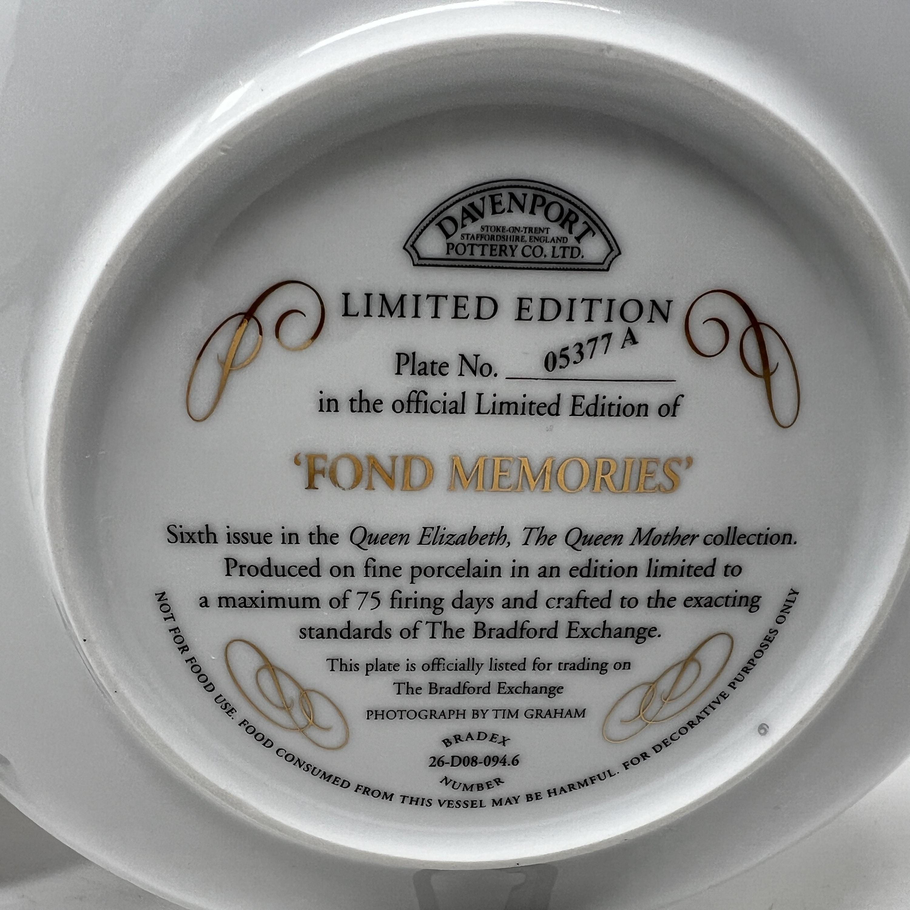 Queen Mother Collectible Plate, Davenport Pottery, Limited Edition Royal Family