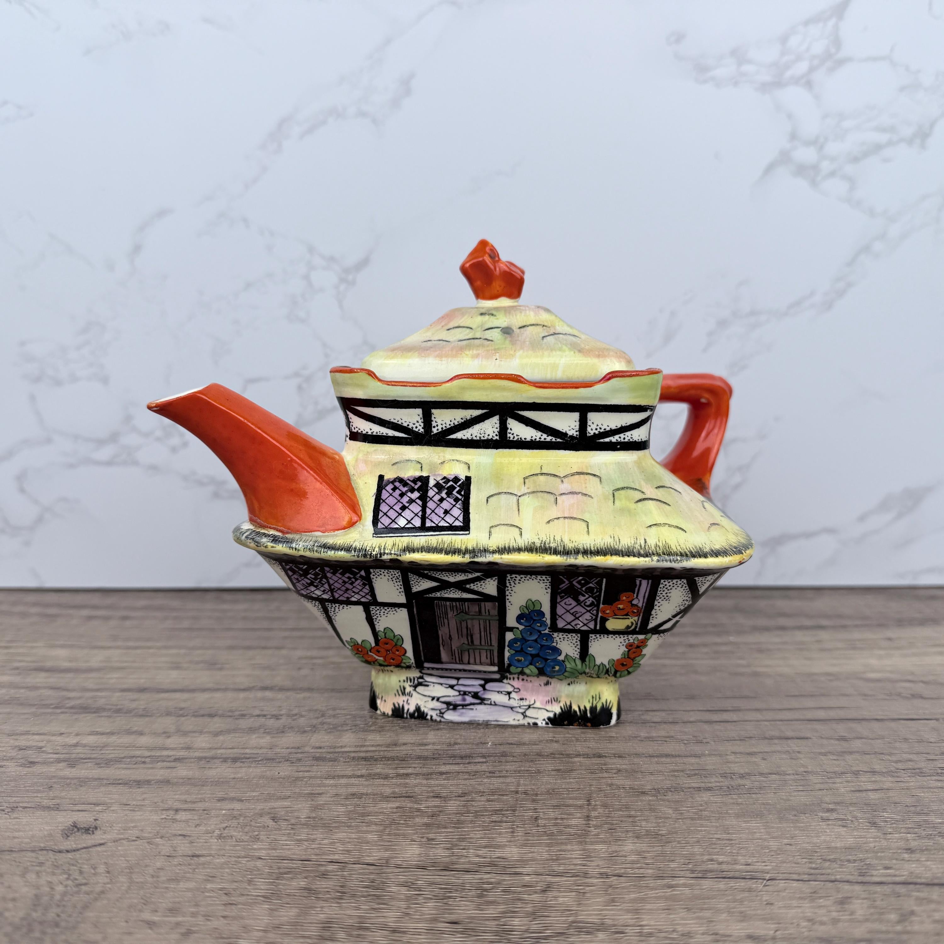 Vintage Crown Ducal Cottage Teapot, 1925 Art Deco Porcelain