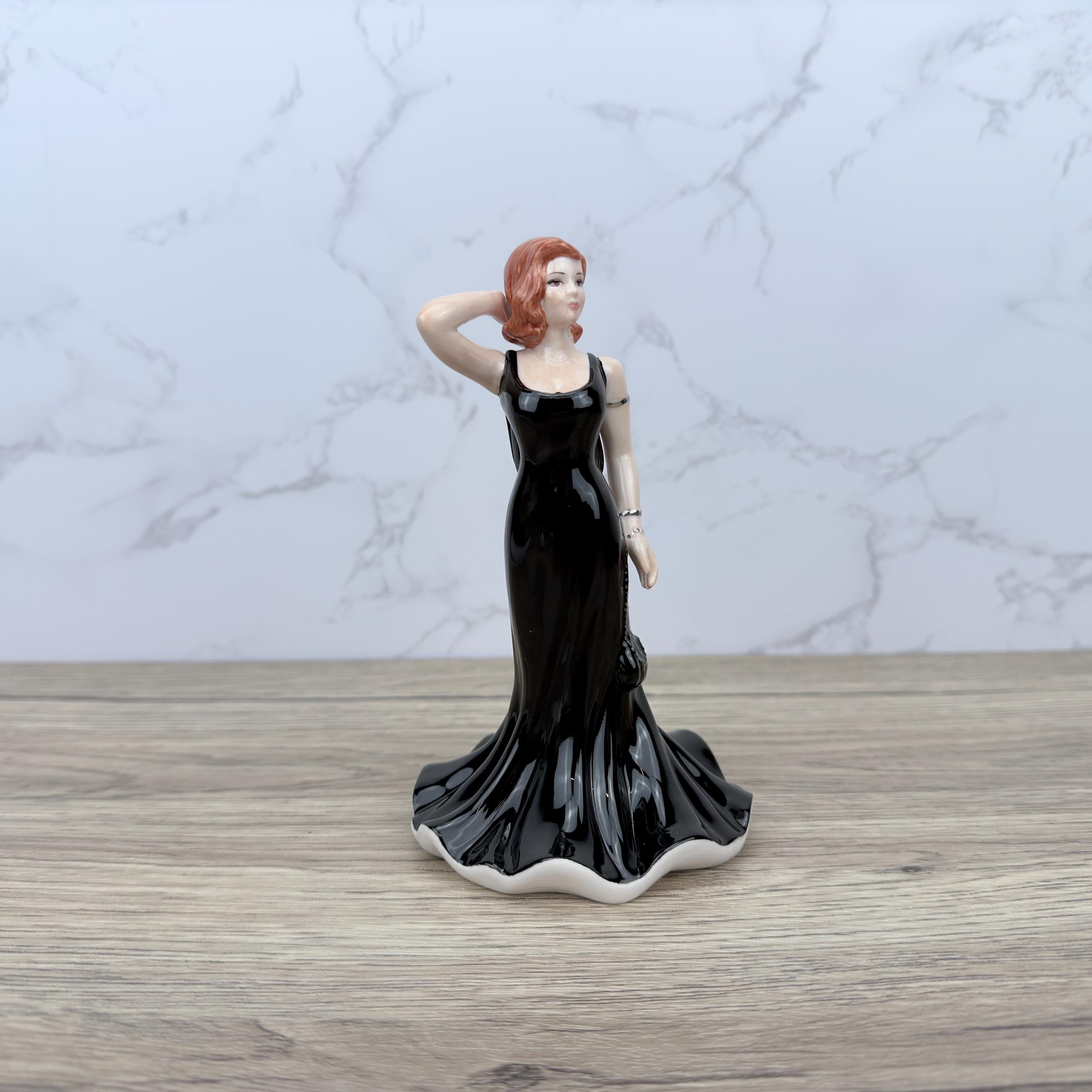 Coalport Pretty Lady Figurine, Hand-Decorated Porcelain, Black Dress