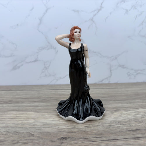 Coalport Pretty Lady Figurine, Hand-Decorated Porcelain, Black Dress