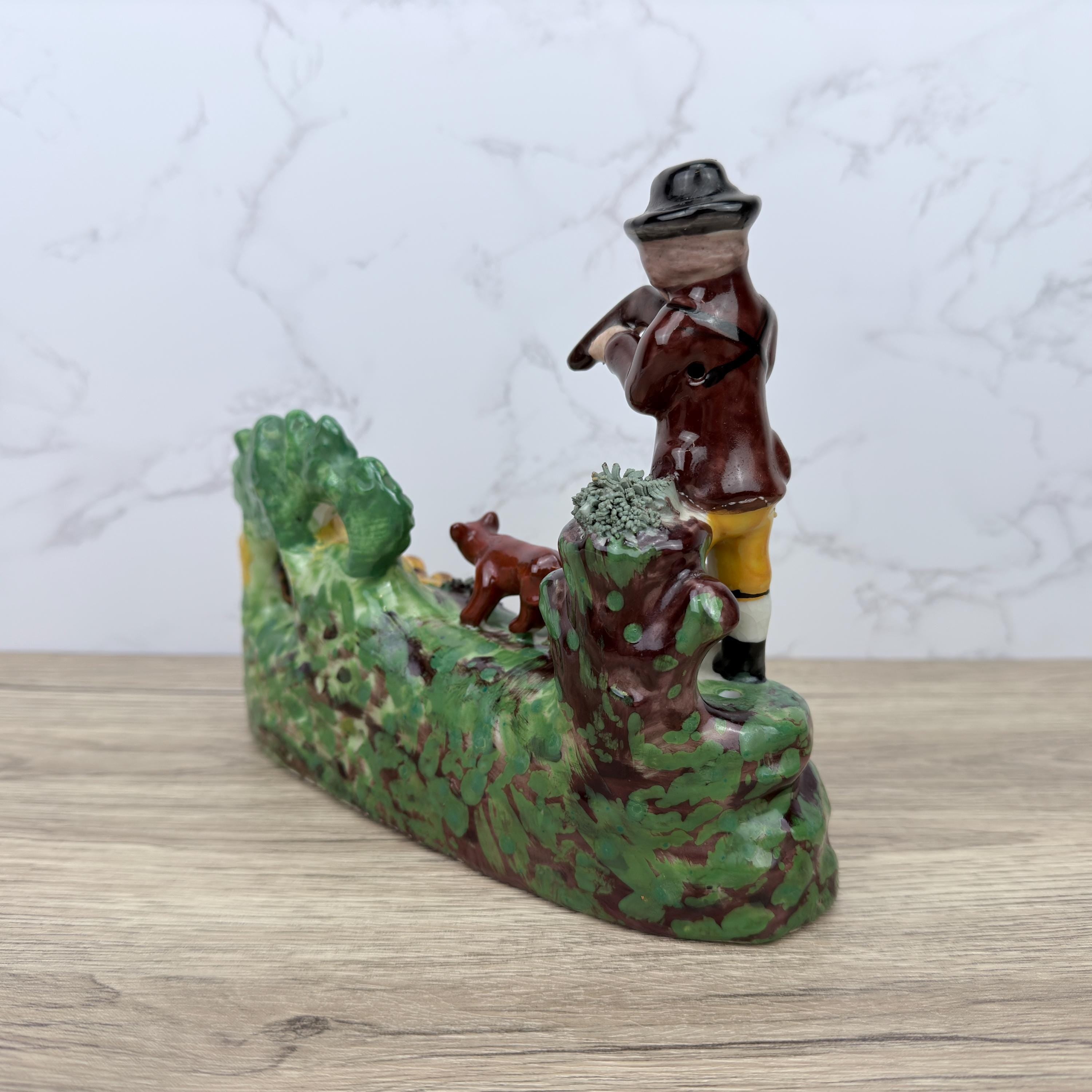 Vintage Staffordshire Style Flat Back, Hunting Scene Ornament (REPAIRED)