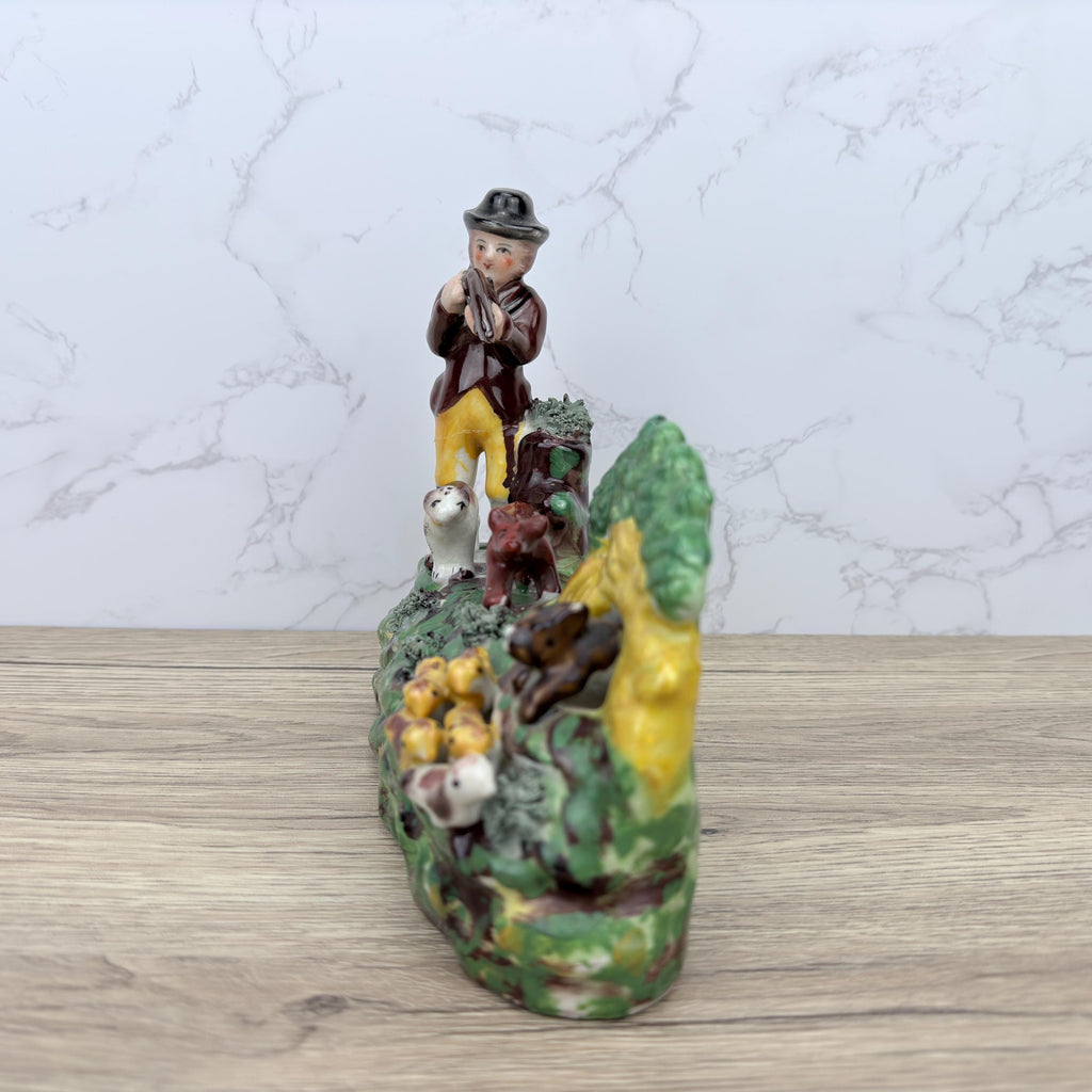 Vintage Staffordshire Style Flat Back, Hunting Scene Ornament (REPAIRED)