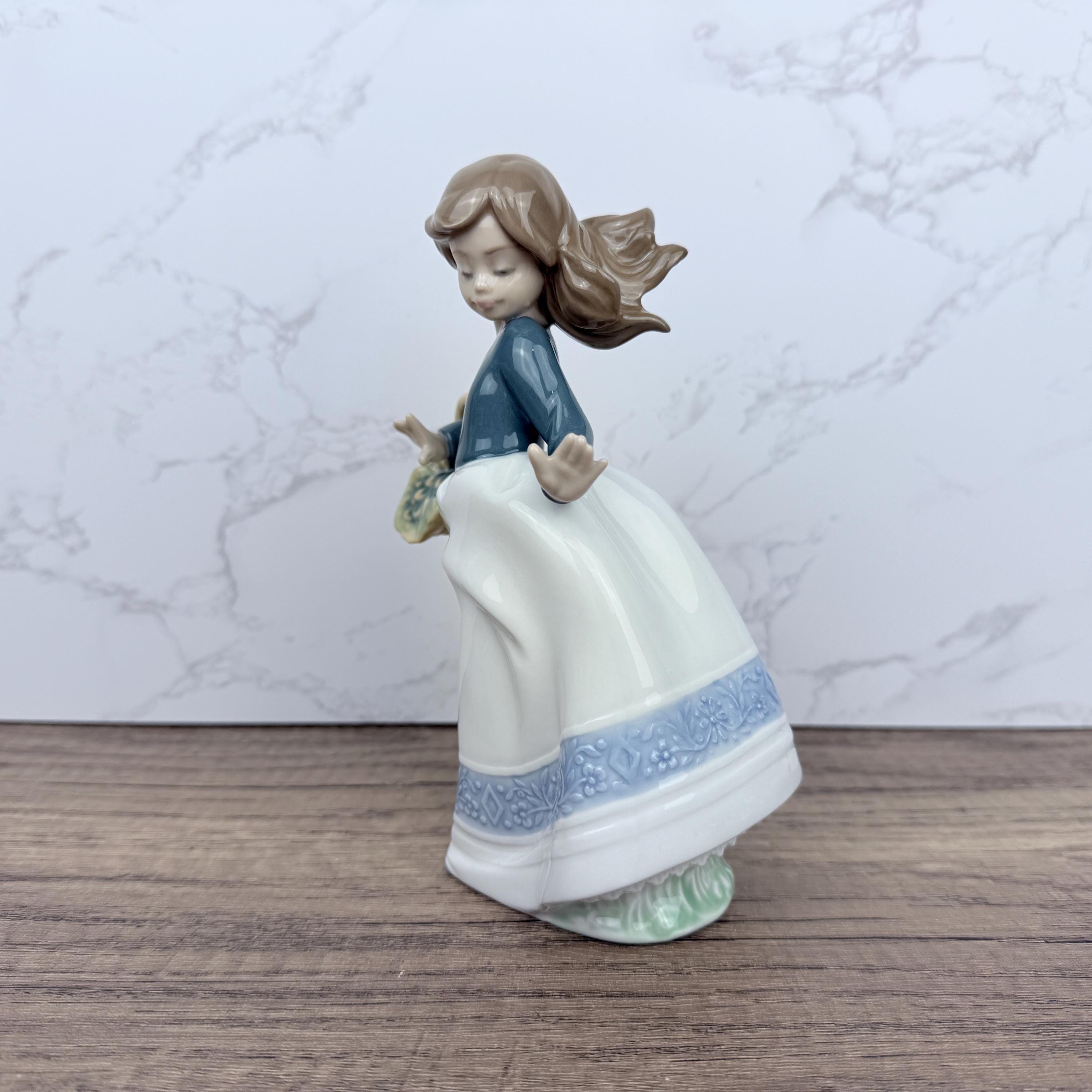 Vintage Nao Lladro Porcelain Figurine, Girl with Flower Basket, Spain