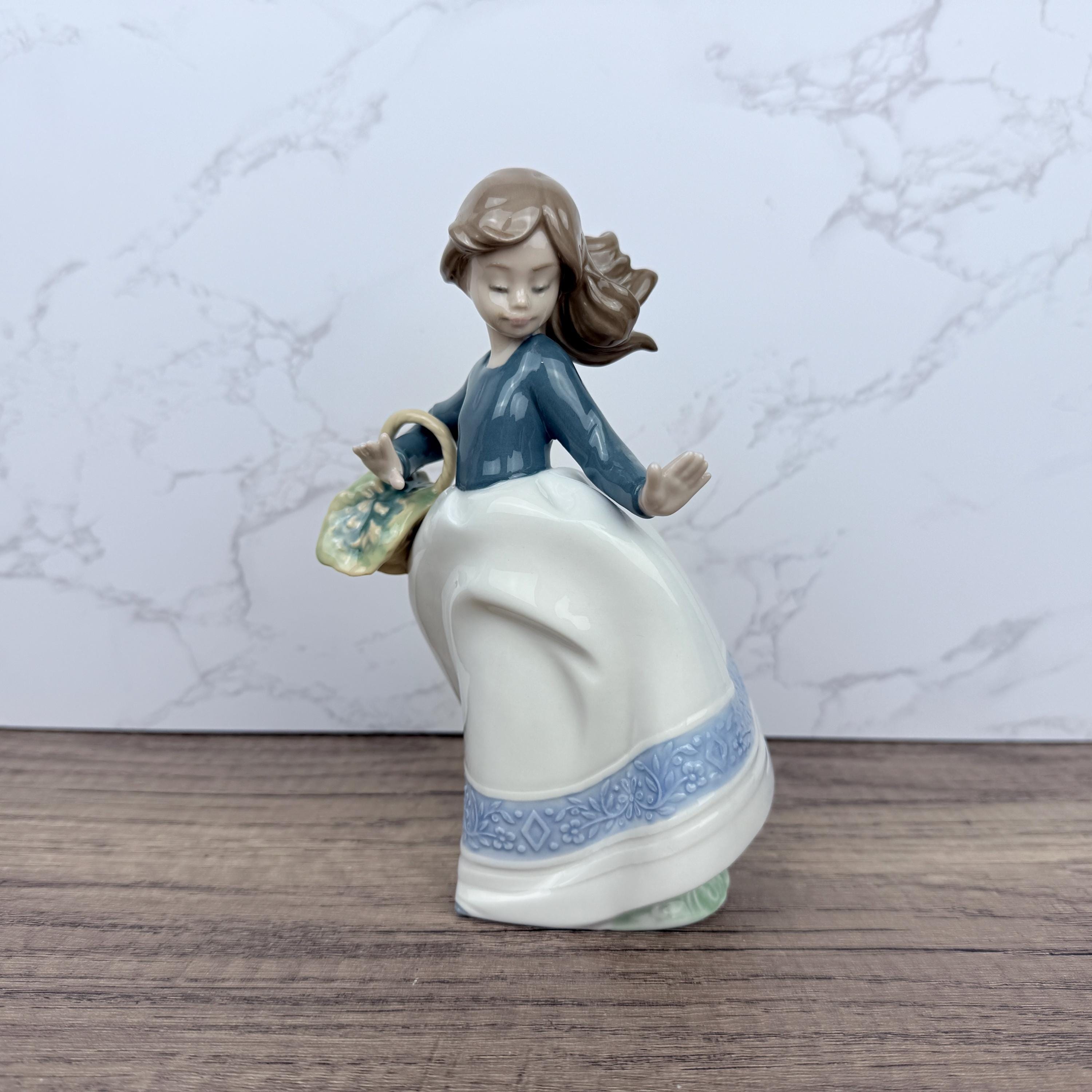 Vintage Nao Lladro Porcelain Figurine, Girl with Flower Basket, Spain