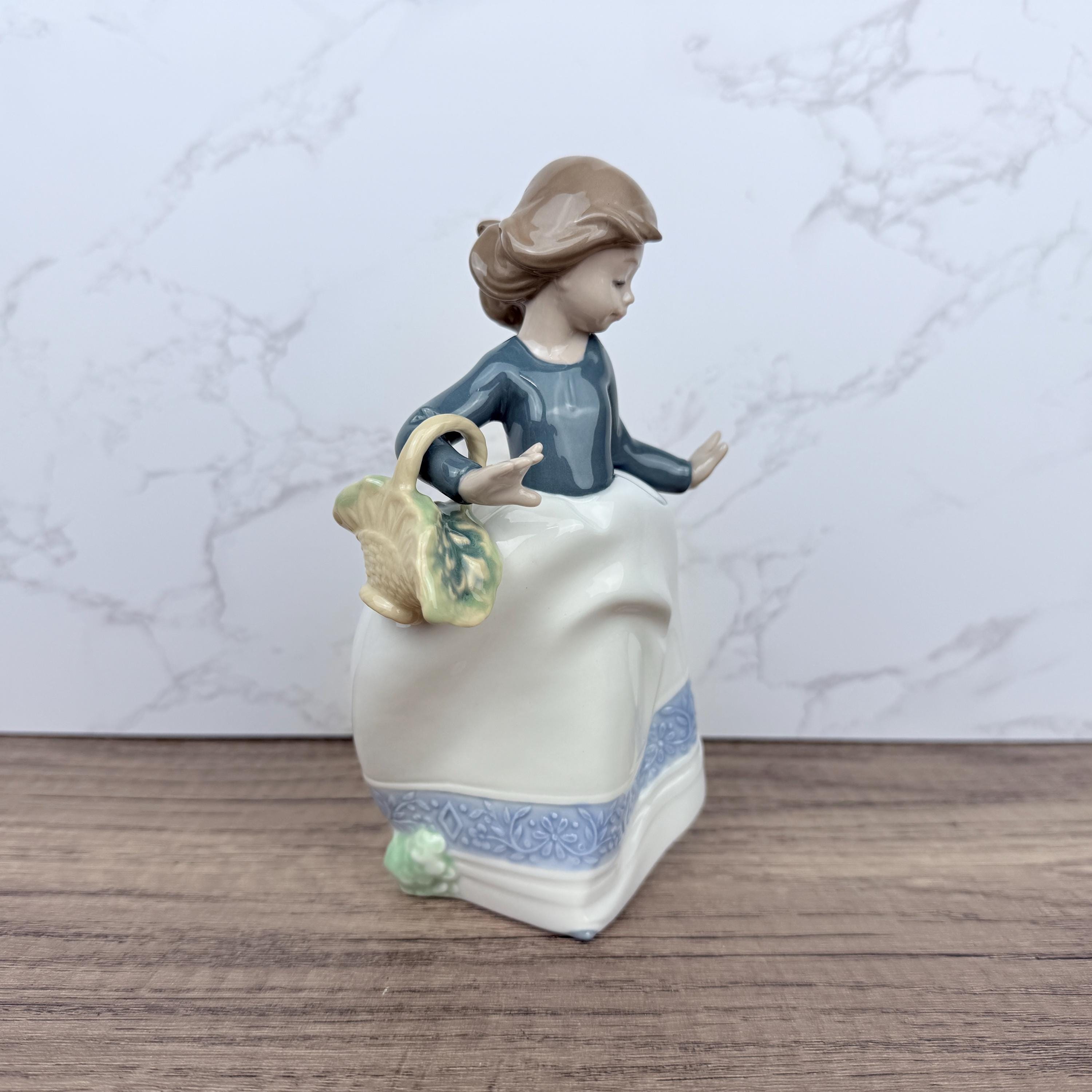 Vintage Nao Lladro Porcelain Figurine, Girl with Flower Basket, Spain