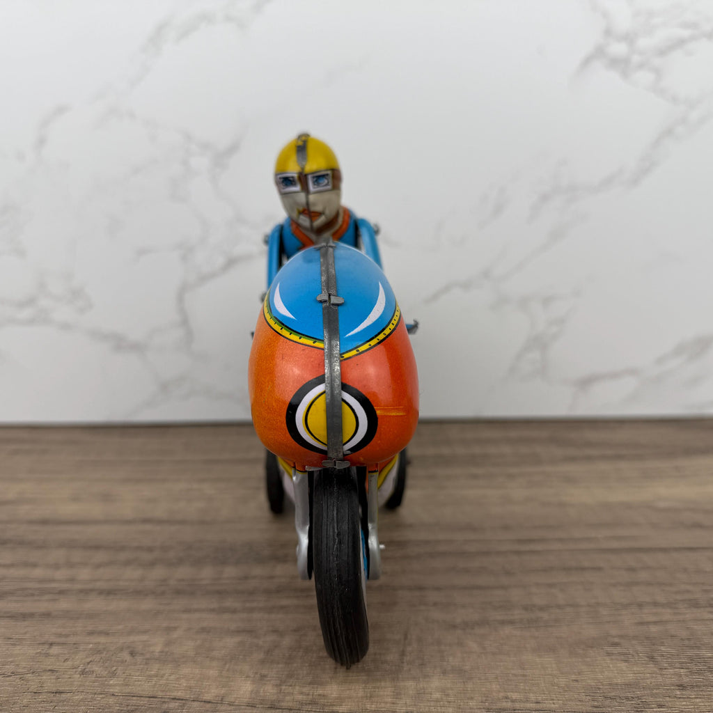 1970s Orient Exports Tin Motorcycle, Working Vintage Toy