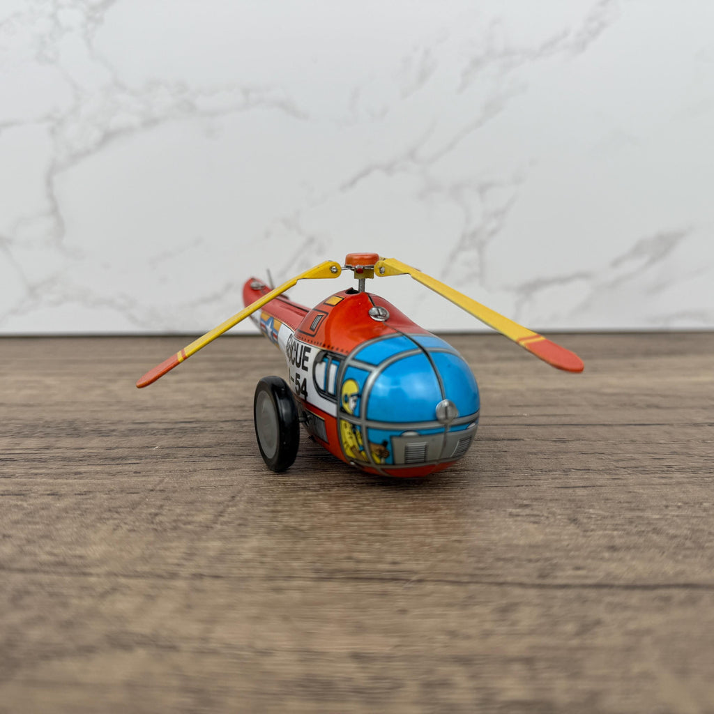 Vintage Tinplate Rescue Helicopter Toy, Retro Collectible (NO KEY)