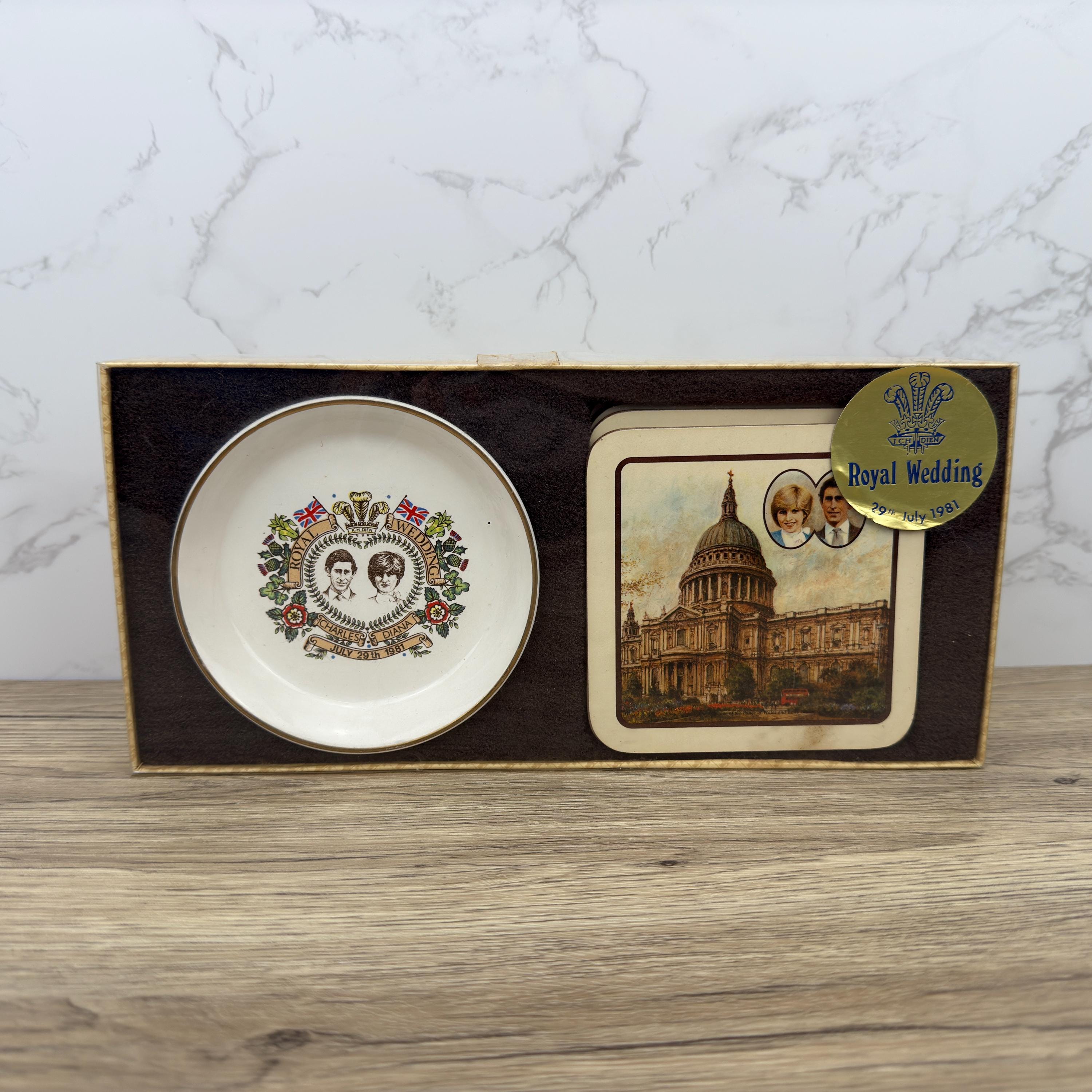 Vintage 1981 Royal Wedding Trinket Dish and Coaster Set, New in Box