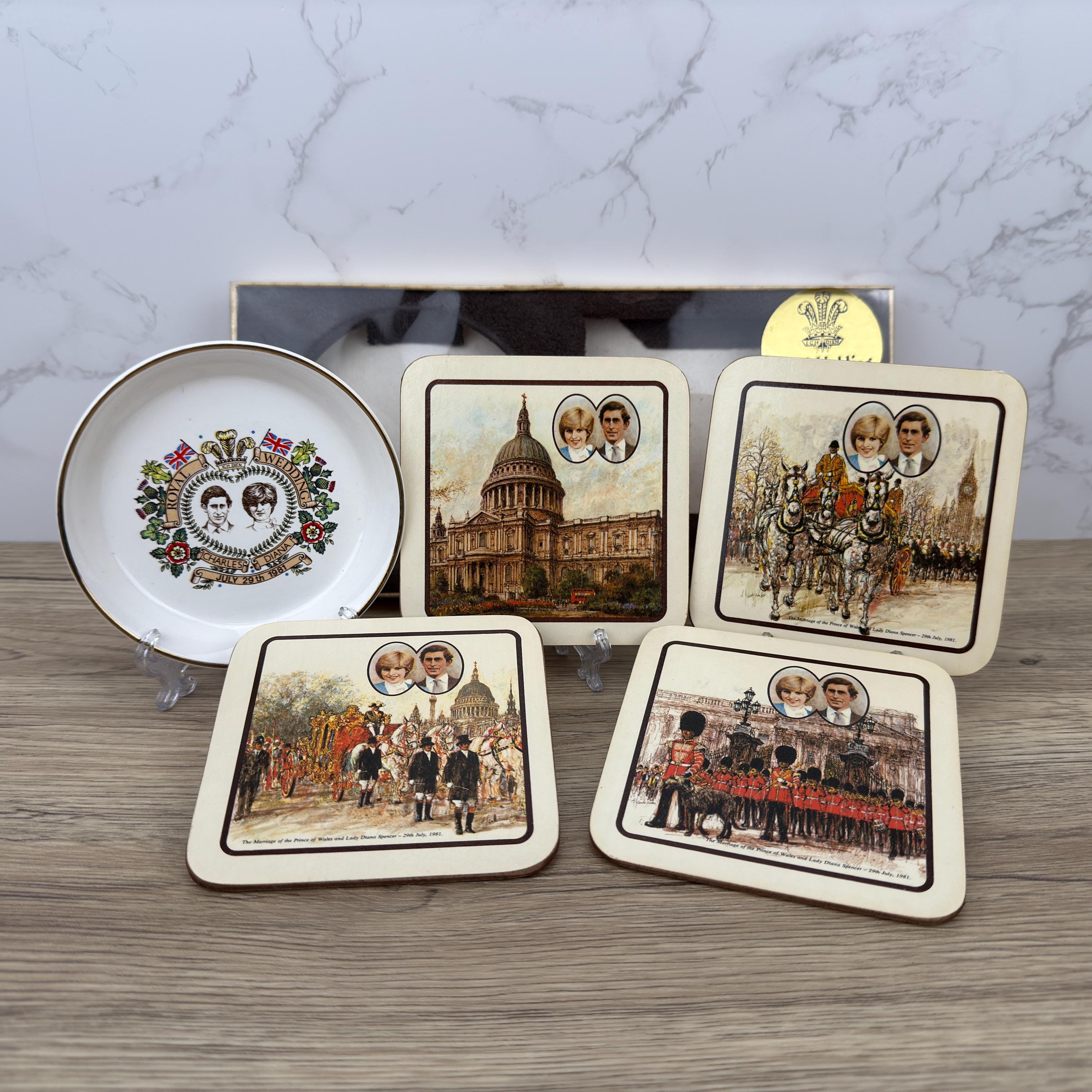 Vintage 1981 Royal Wedding Trinket Dish and Coaster Set, New in Box