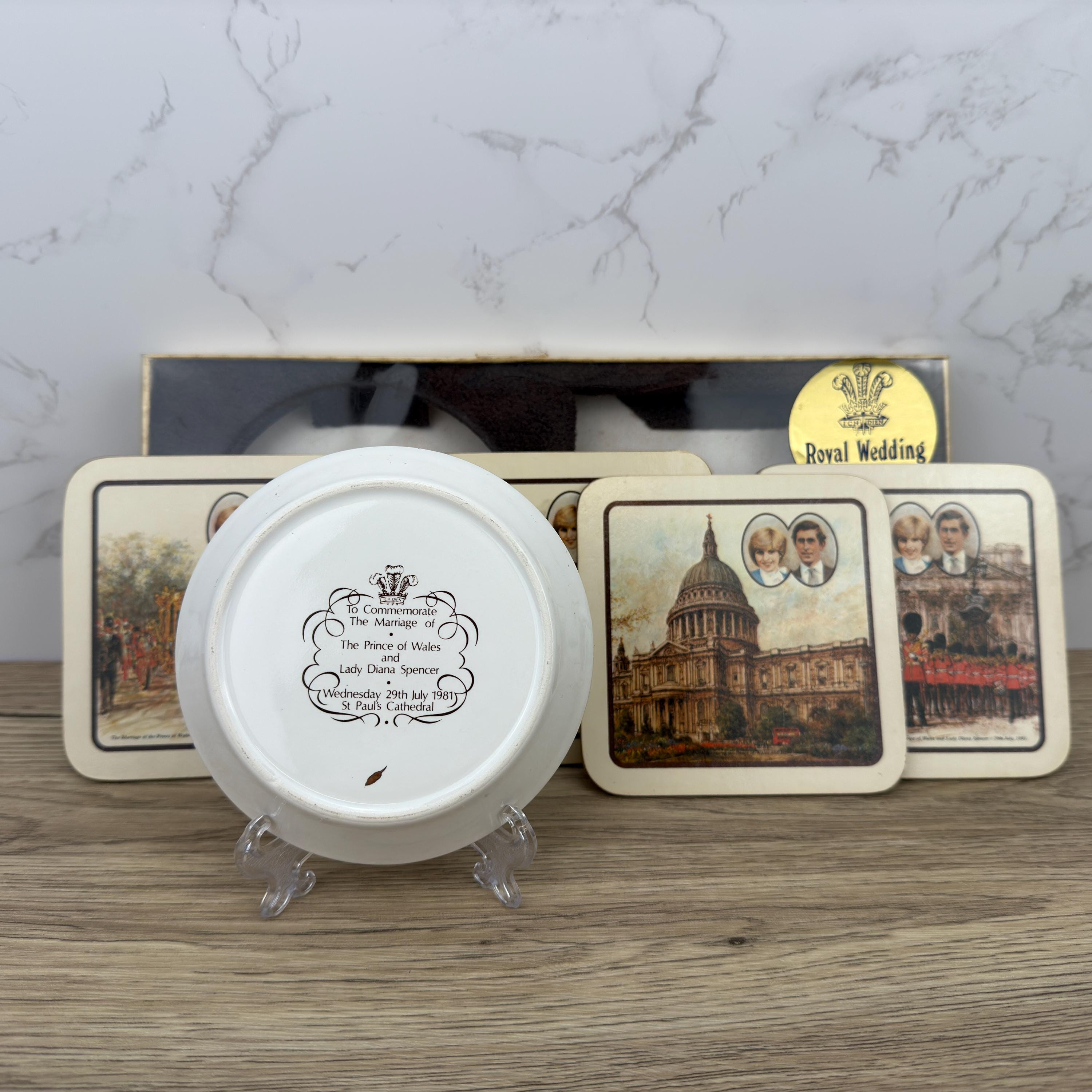 Vintage 1981 Royal Wedding Trinket Dish and Coaster Set, New in Box