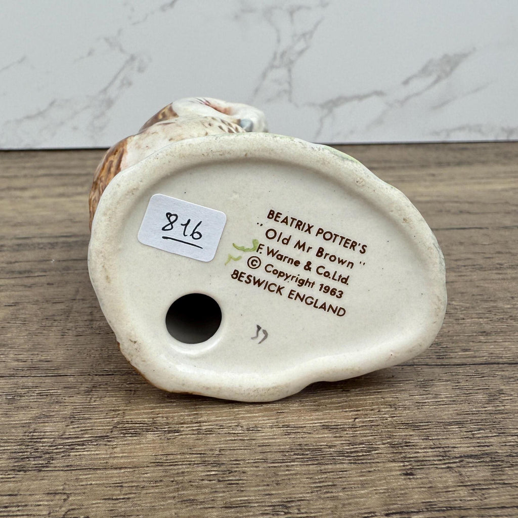 Antique BESWICK Beatrix Potters Porcelain Fairy Tale Figurine, Old Mr Brown, Owl and Squirrel Ceramic Kids Gift Ideas, Housewarming Decor