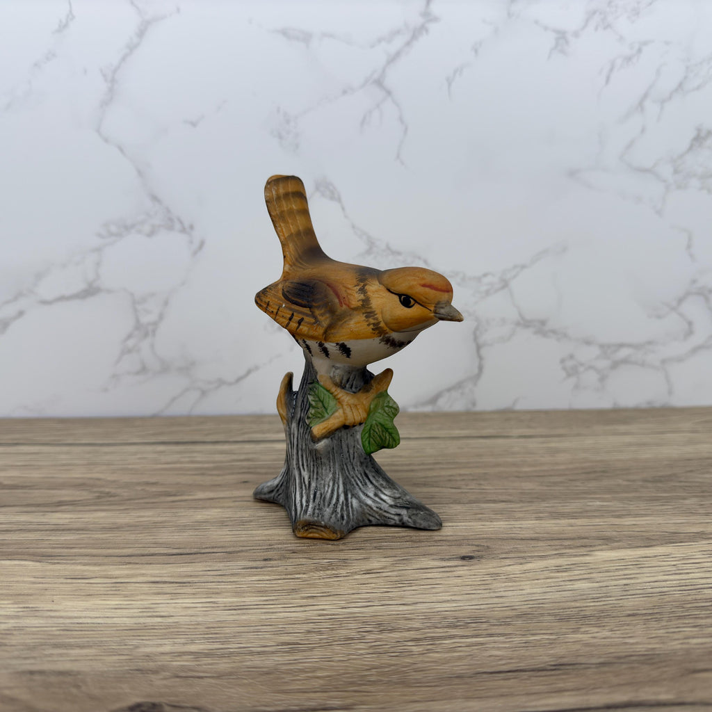 Vintage Hand-Painted Porcelain Bird Figurines, Wren and Blue Tit