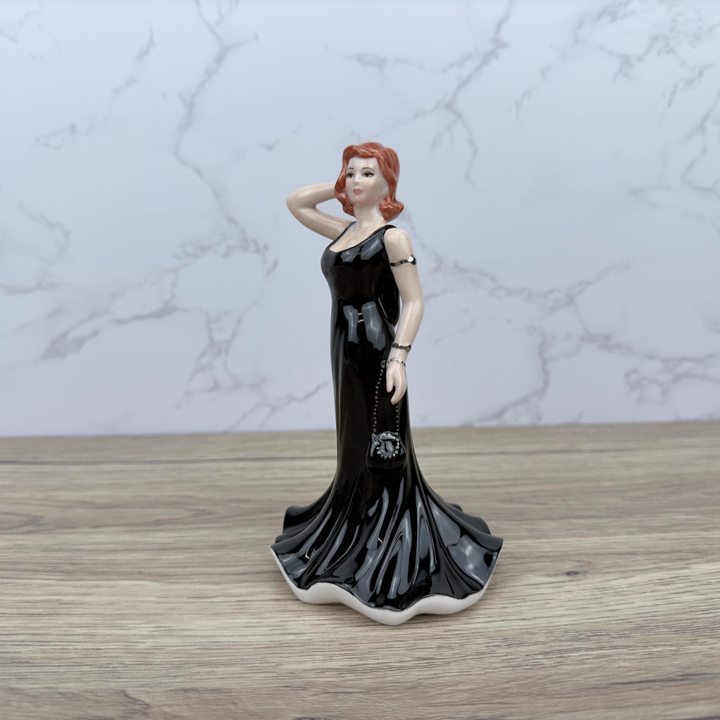 Coalport Pretty Lady Figurine, Hand-Decorated Porcelain, Black Dress