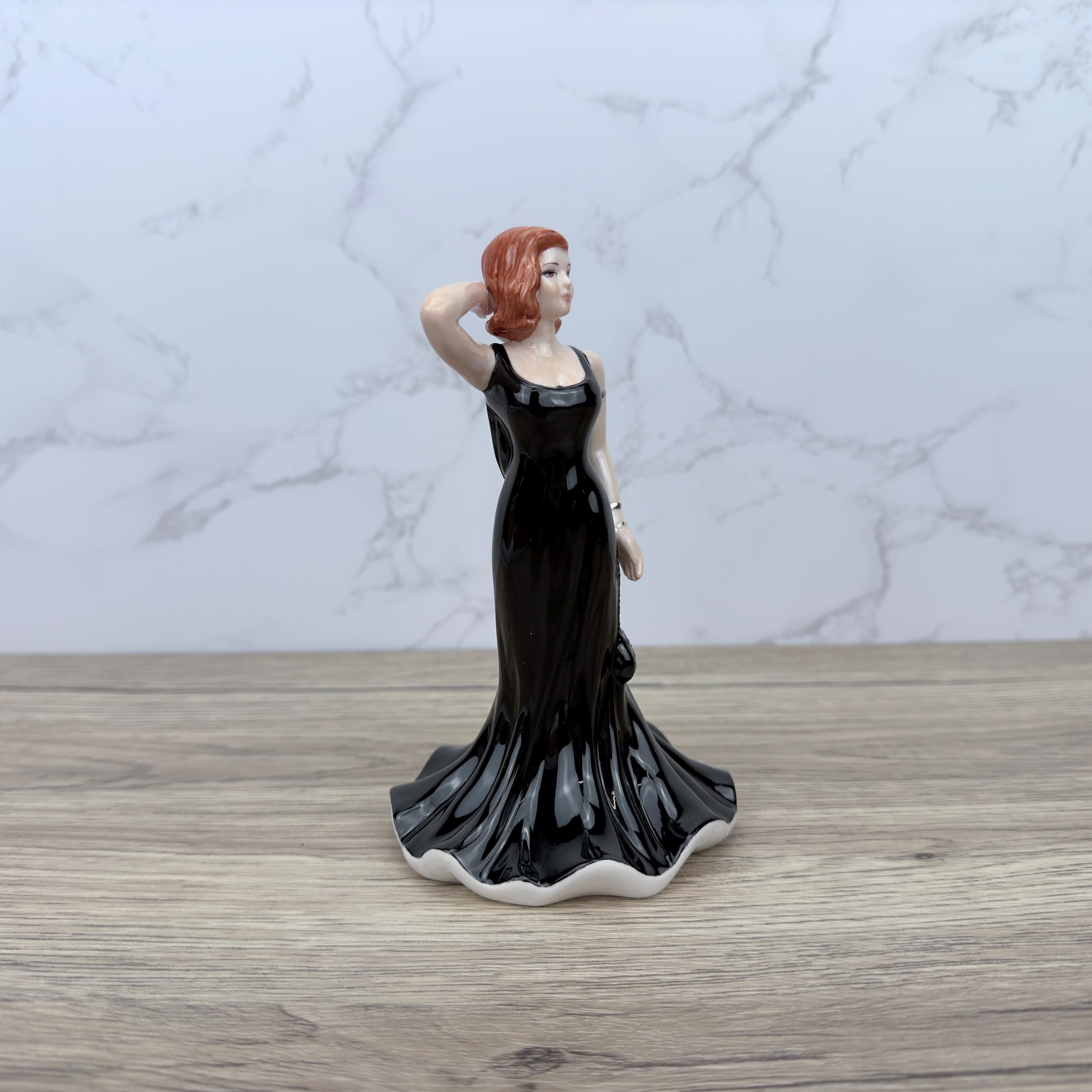 Coalport Pretty Lady Figurine, Hand-Decorated Porcelain, Black Dress