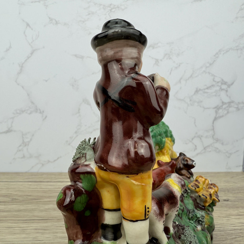 Vintage Staffordshire Style Flat Back, Hunting Scene Ornament (REPAIRED)