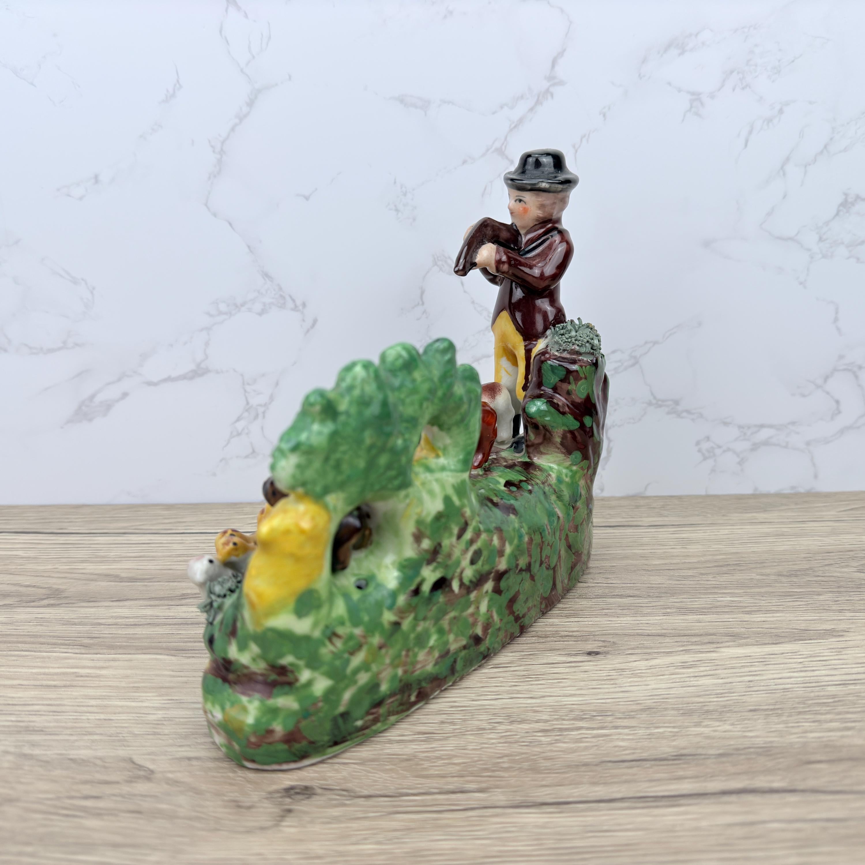 Vintage Staffordshire Style Flat Back, Hunting Scene Ornament (REPAIRED)