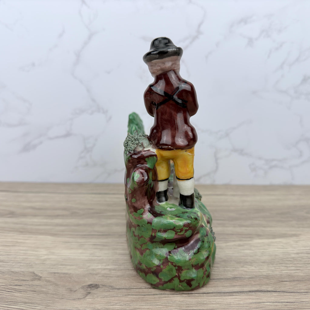 Vintage Staffordshire Style Flat Back, Hunting Scene Ornament (REPAIRED)