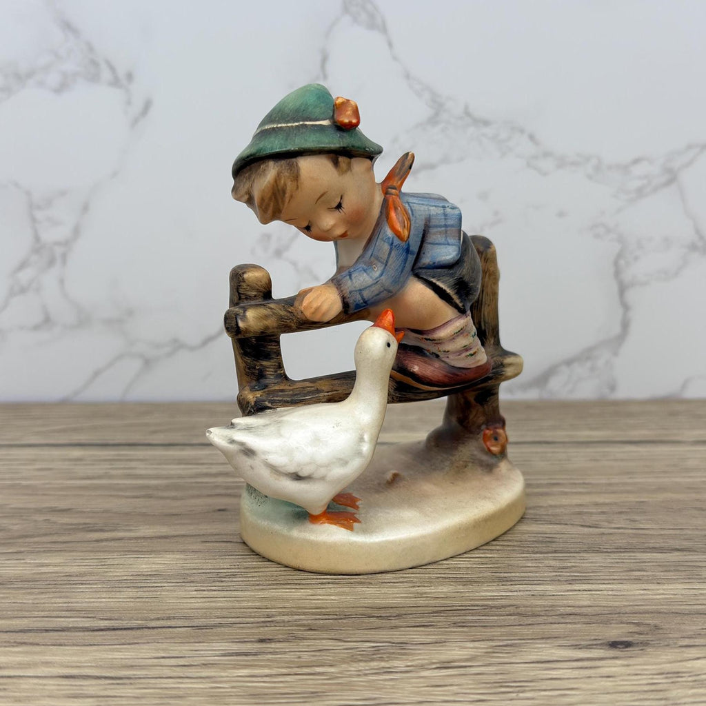 Vintage Hummel "Barnyard Hero" Figurine, Boy on Fence with Goose