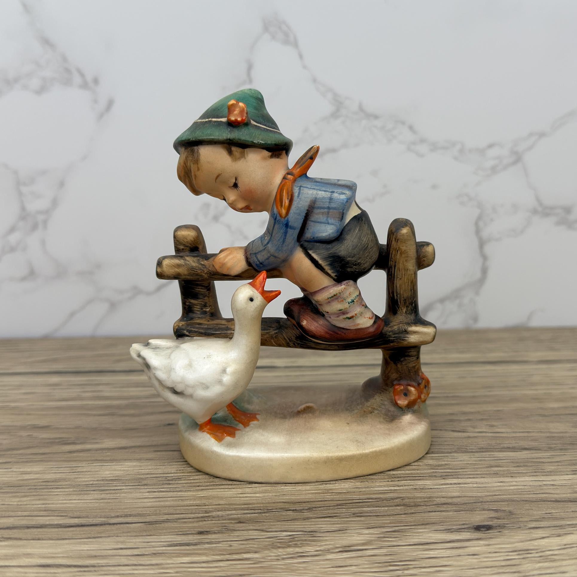 Vintage Hummel "Barnyard Hero" Figurine, Boy on Fence with Goose