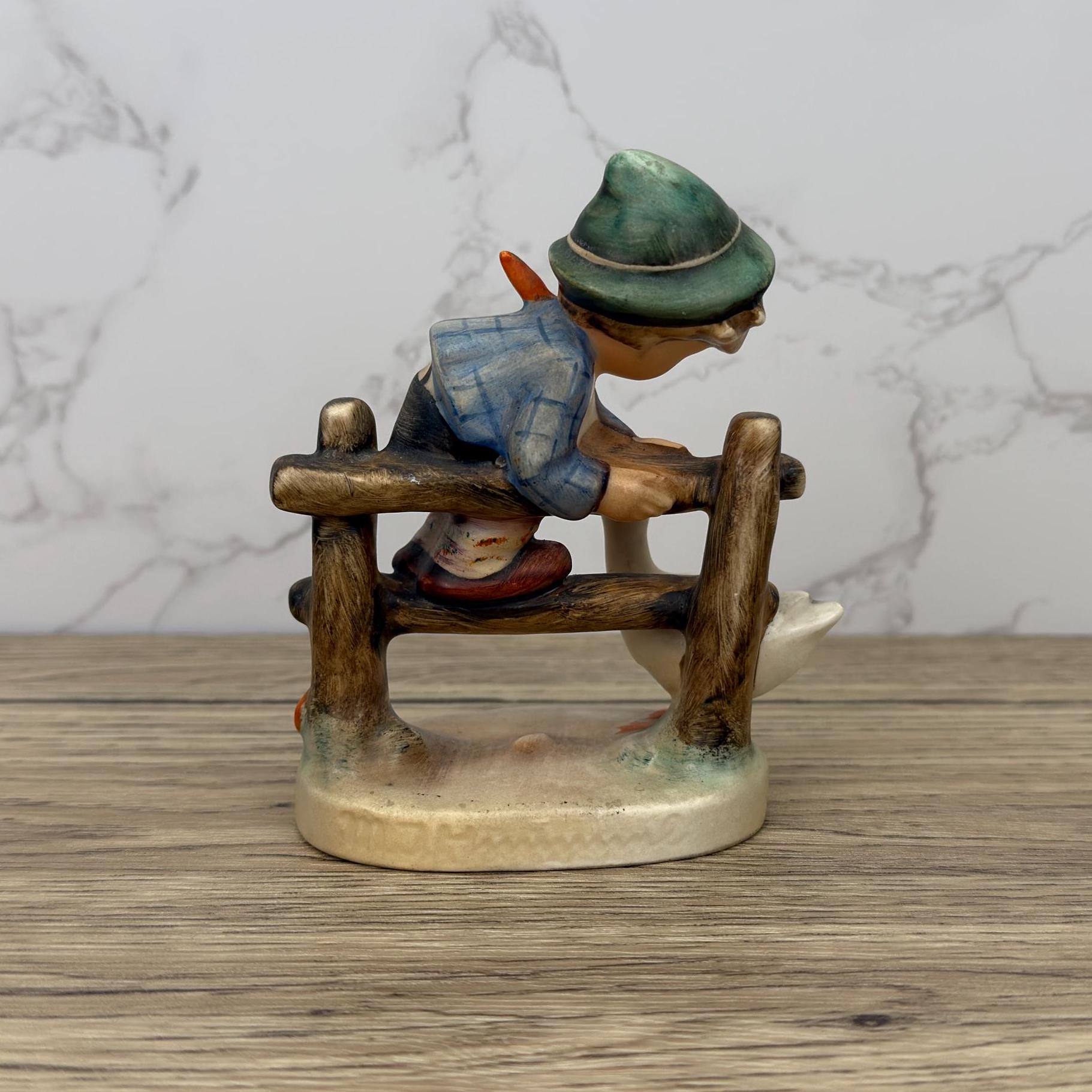 Vintage Hummel "Barnyard Hero" Figurine, Boy on Fence with Goose
