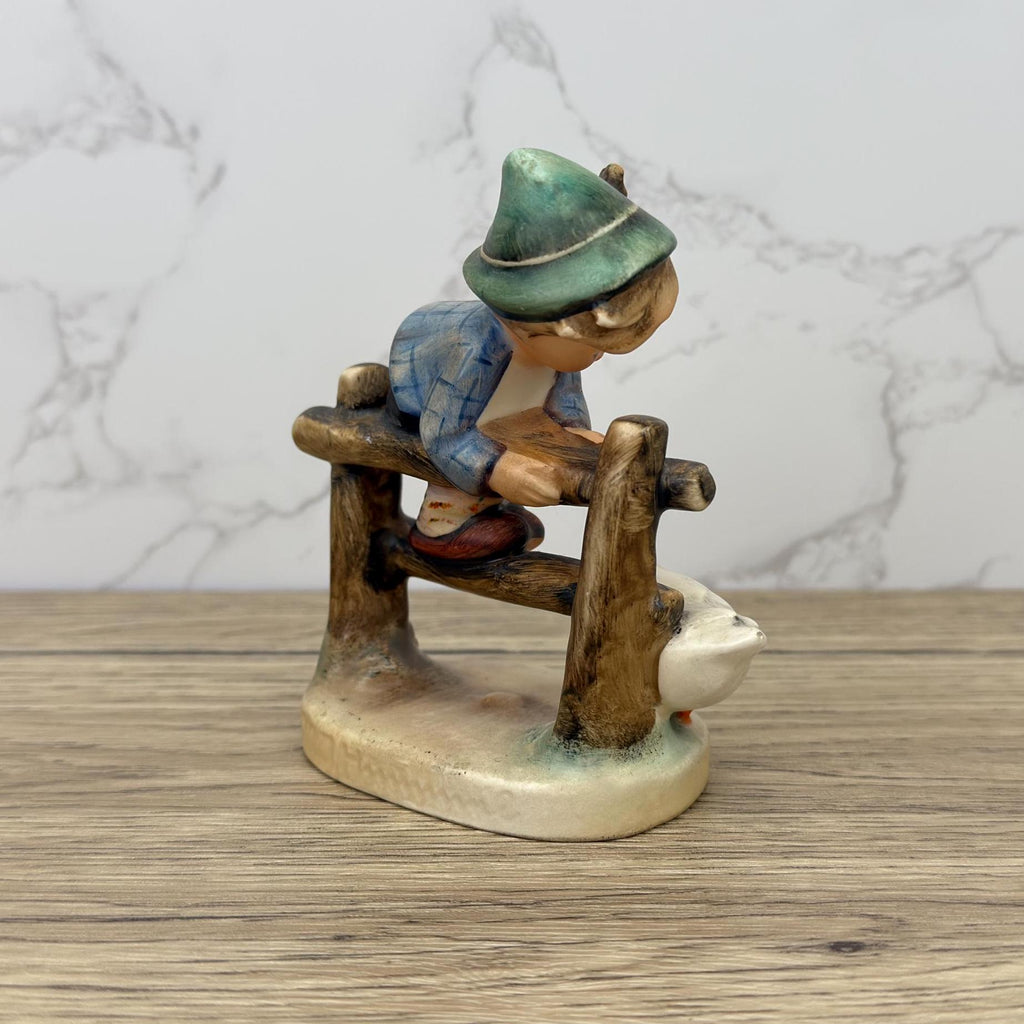 Vintage Hummel "Barnyard Hero" Figurine, Boy on Fence with Goose