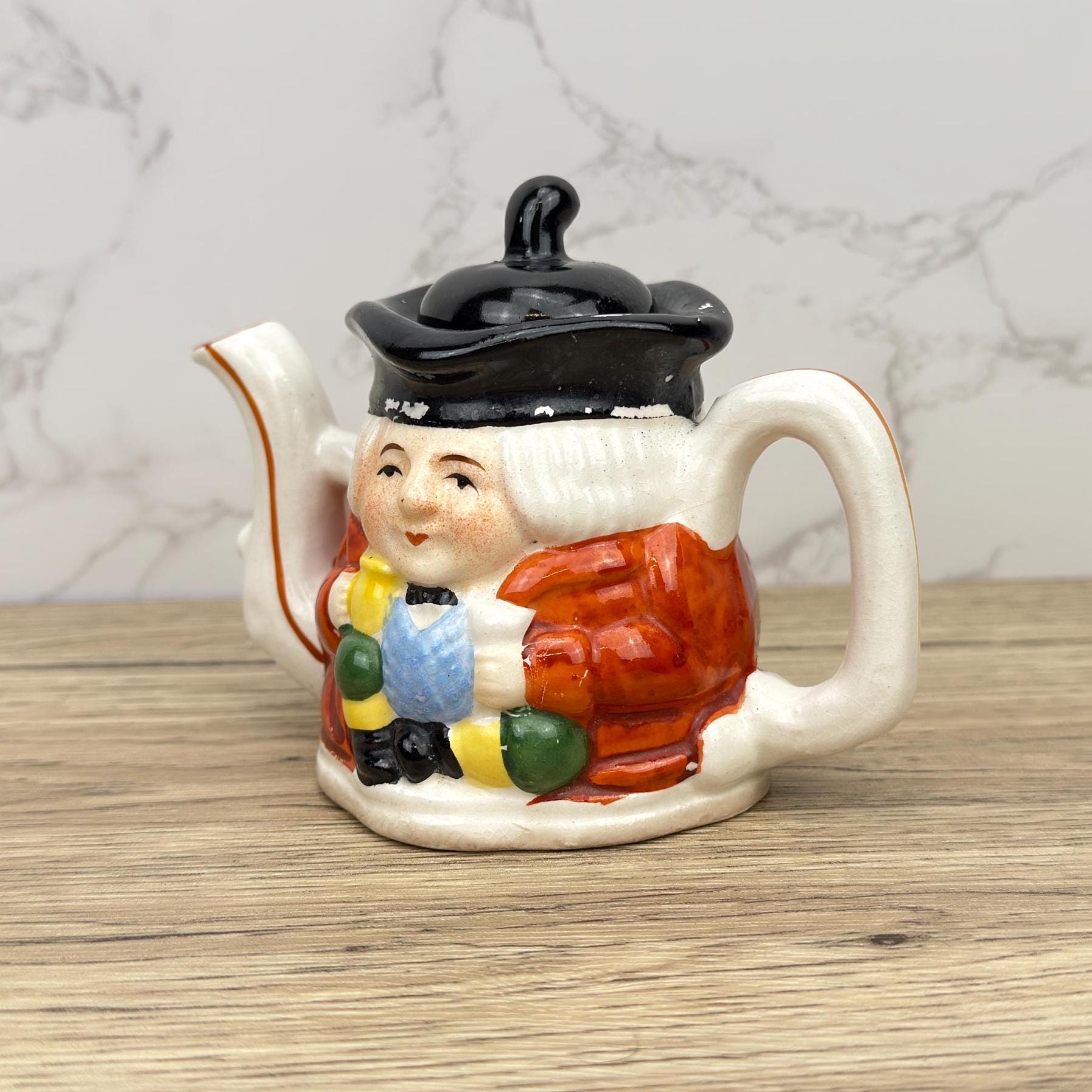 Collectible Toby Character Teapot, Small Double Sided Decor