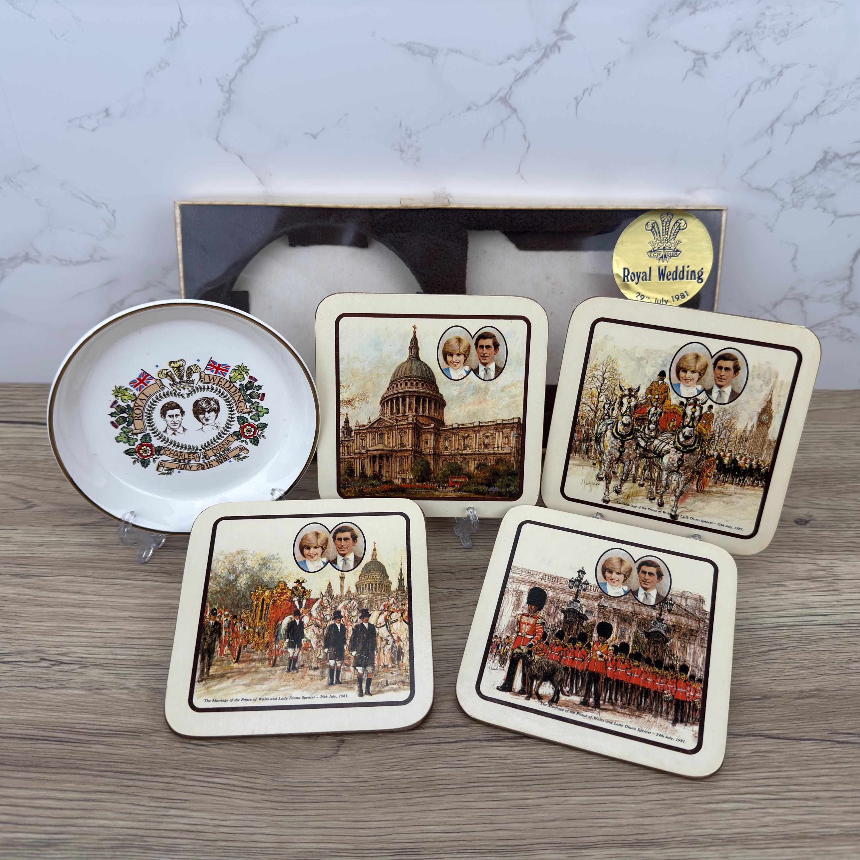Vintage 1981 Royal Wedding Trinket Dish and Coaster Set, New in Box